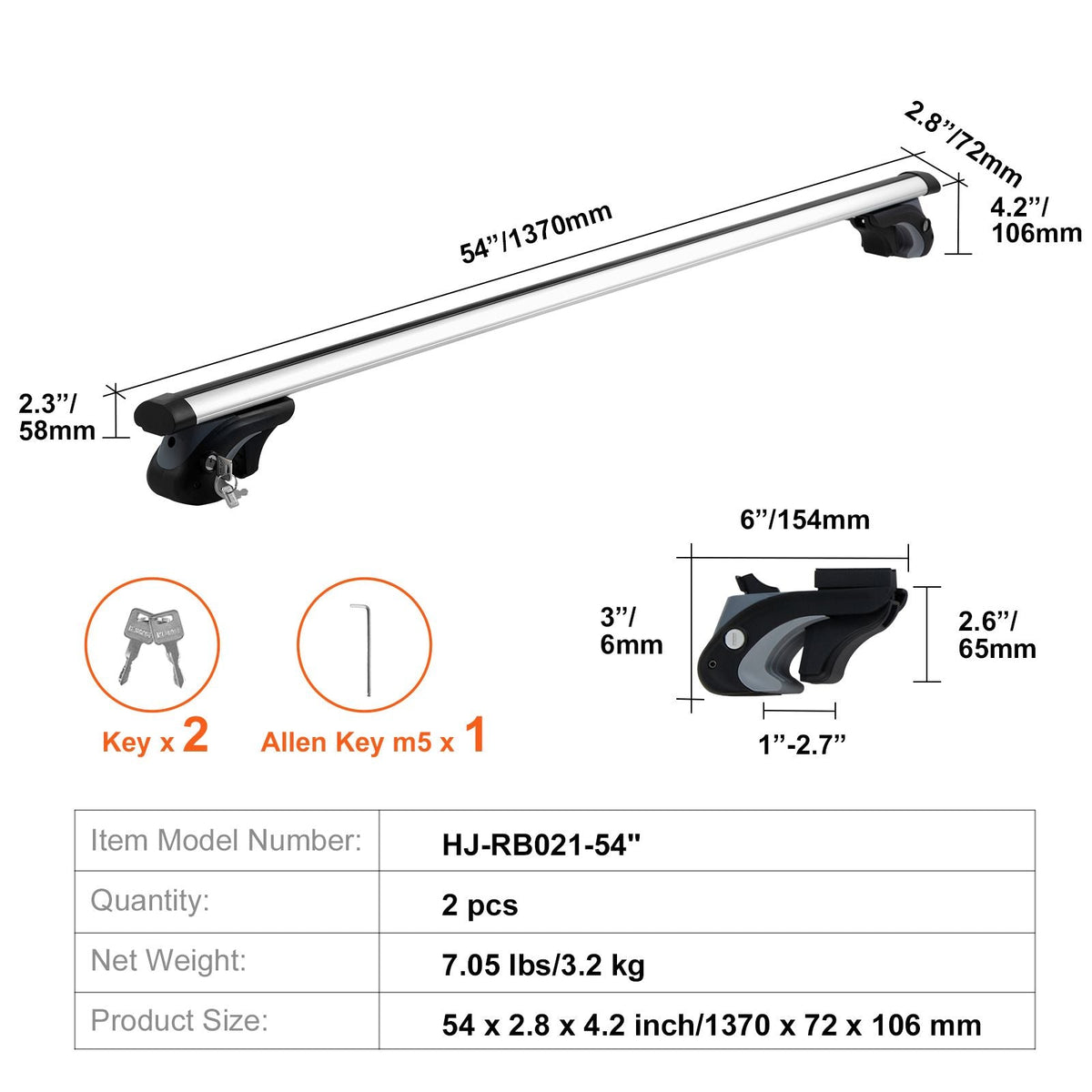 Roof Rack Cross Bars, Aluminum Roof Rack Crossbars, Fit Raised Side Rail with Gap, 200 lbs Load Capacity, Adjustable Crossbars with Locks, for SUVs, Sedans, and Vans