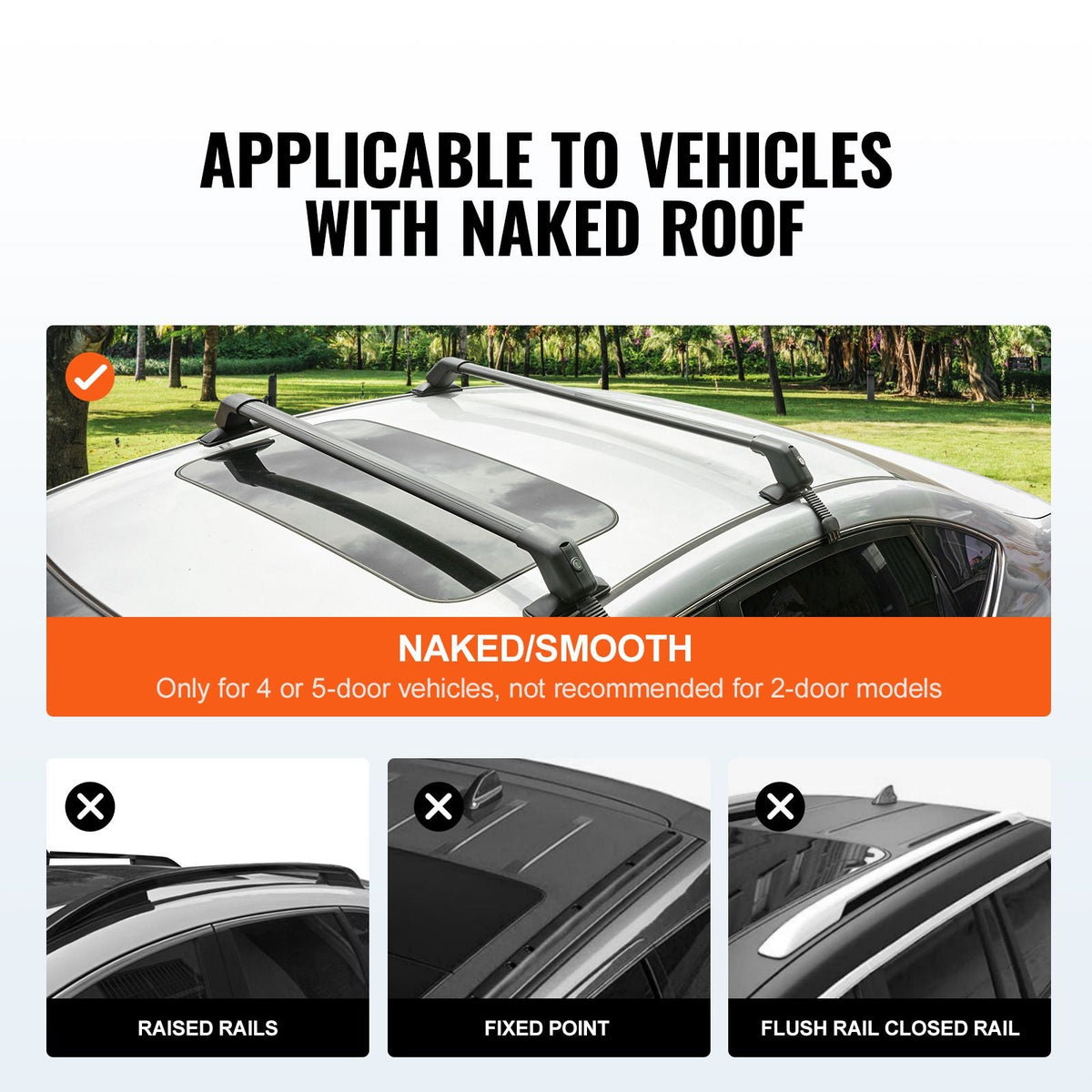 Roof Rack Cross Bars, Aluminum Roof Rack Crossbars, Fit Roof without Side Rail, 155 lbs Load Capacity, Adjustable Bare Roof Crossbars with Locks, for SUVs, Sedans, and Vans
