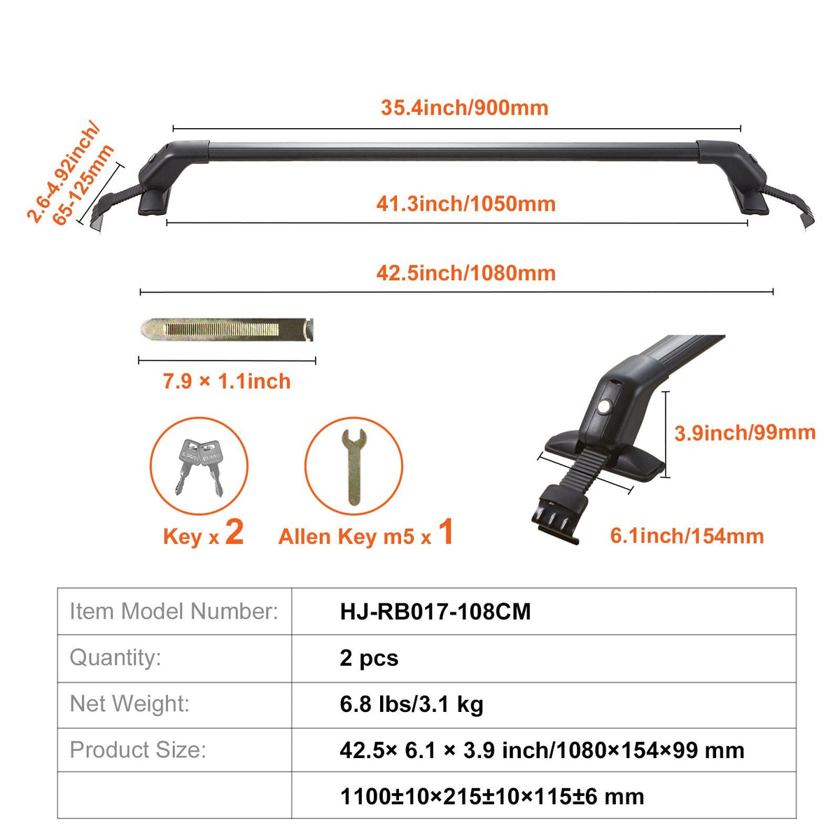 Roof Rack Cross Bars, Aluminum Roof Rack Crossbars, Fit Roof without Side Rail, 155 lbs Load Capacity, Adjustable Bare Roof Crossbars with Locks, for SUVs, Sedans, and Vans