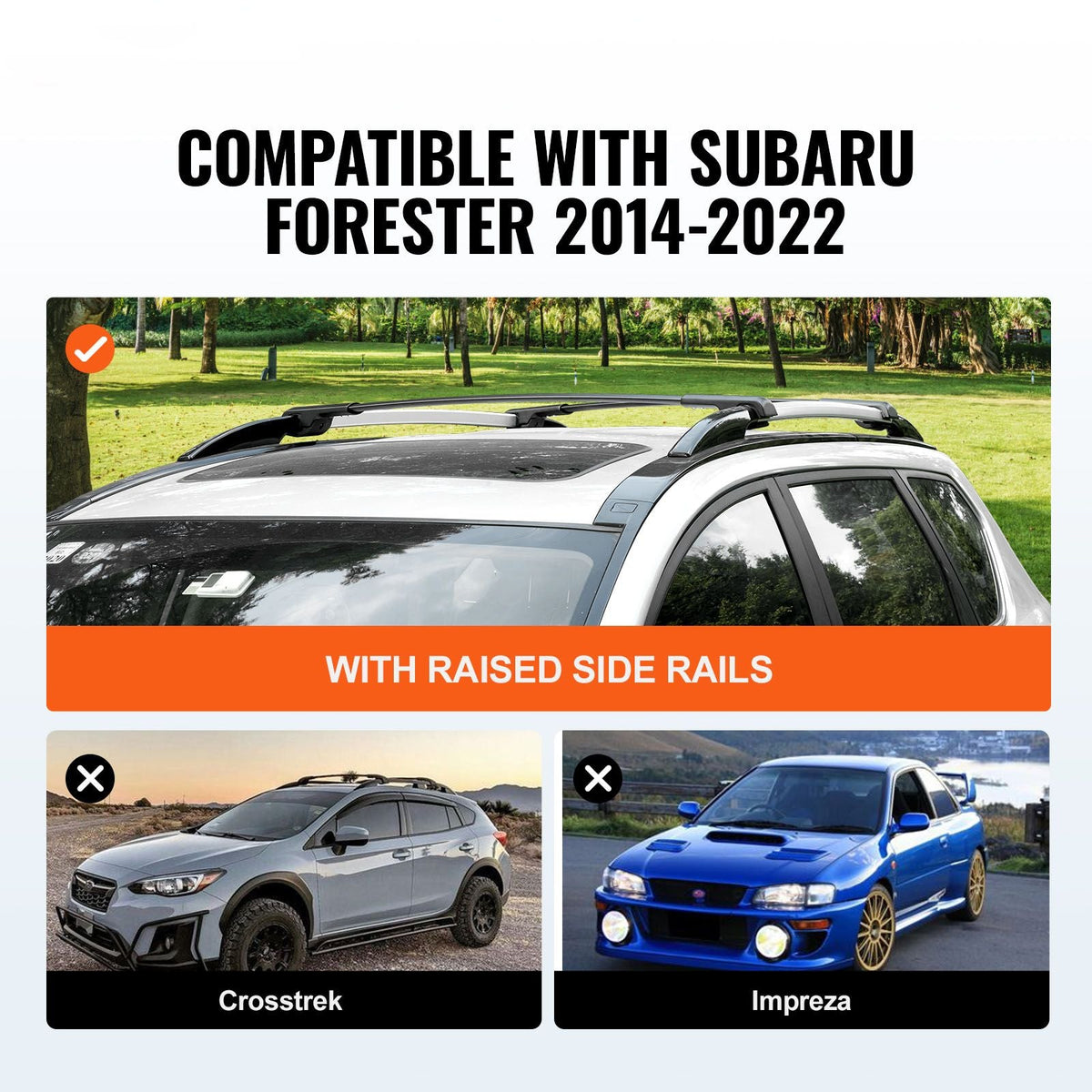 Roof Rack Cross Bars, Fit for 2014-2021 Subaru Forester with Raised Side Rails, 200 lbs Load Capacity, Aluminum Crossbars with Locks, for Rooftop Cargo Carrier Bag Luggage Kayak Bike