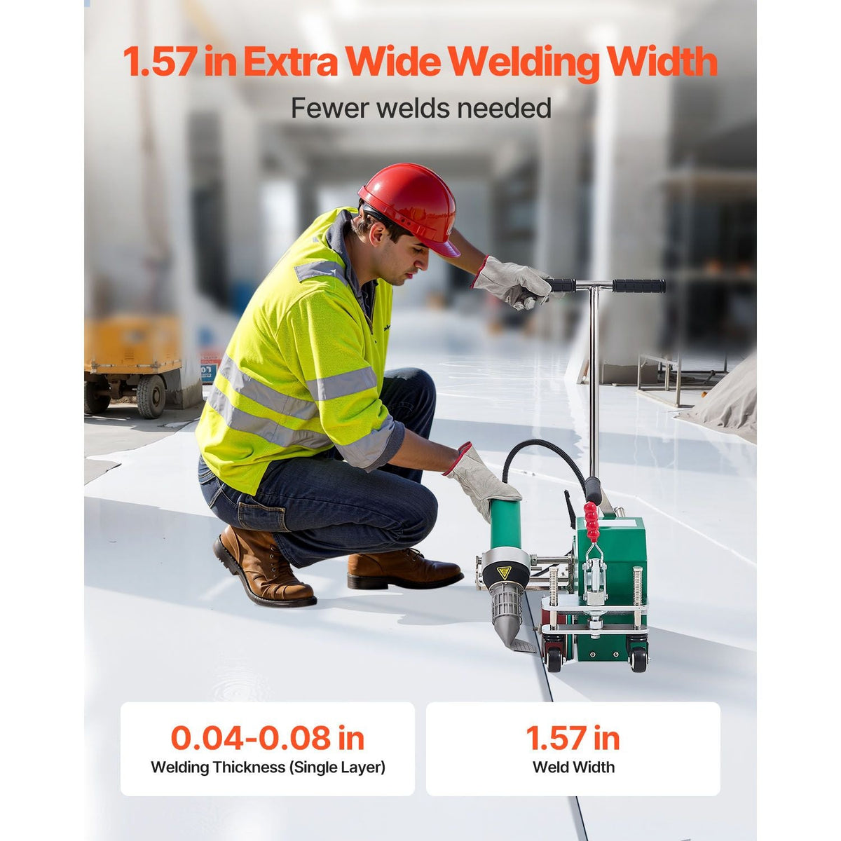Roofing Hot Air Welder, 3400W 220V High Power Plastic PVC TPO Welding Machine - 1.57in Welding Width, 0.04-0.08 in Thickness, 68-1202 F Heat Roofing Welding Tool, for Waterproofing Advertising