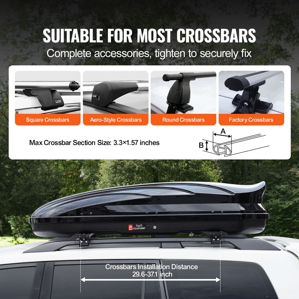 Rooftop Cargo Carrier, 11 Cubic Feet Roof Cargo Box, ABS Hard Shell Roof Box, with Dual-Sided Opening and 2 Reinforced Straps, Aerodynamic, Suitable for most Crossbar, for Car, Wagon, SUV, Black