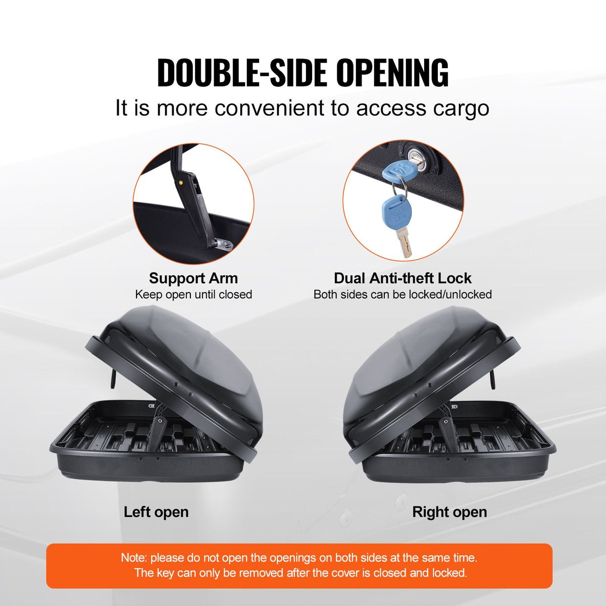 Rooftop Cargo Carrier, 14 Cubic Feet Roof Cargo Box, ABS Hard Shell Roof Box, with Dual-Sided Opening and 2 Reinforced Straps, Aerodynamic, Suitable for most Crossbar, for Car, Wagon, SUV, Black