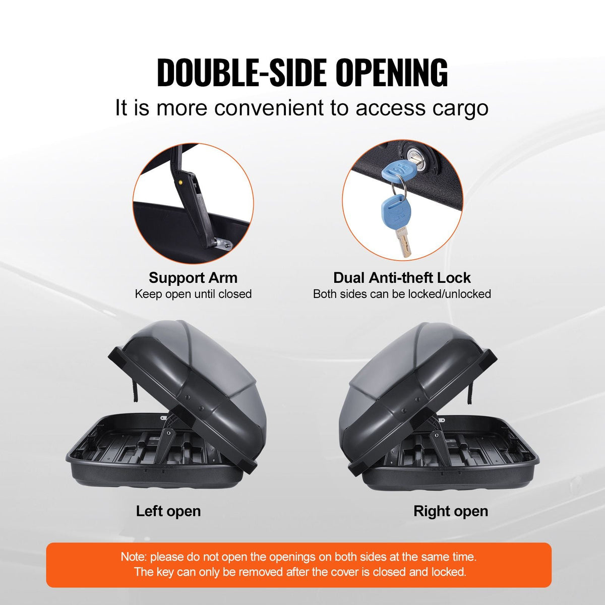 Rooftop Cargo Carrier, 8 Cubic Feet Roof Cargo Box, ABS Hard Shell Roof Box, with Dual-Sided Opening and 2 Reinforced Straps, Aerodynamic, Suitable for most Crossbar, for Car, Wagon, SUV, Black