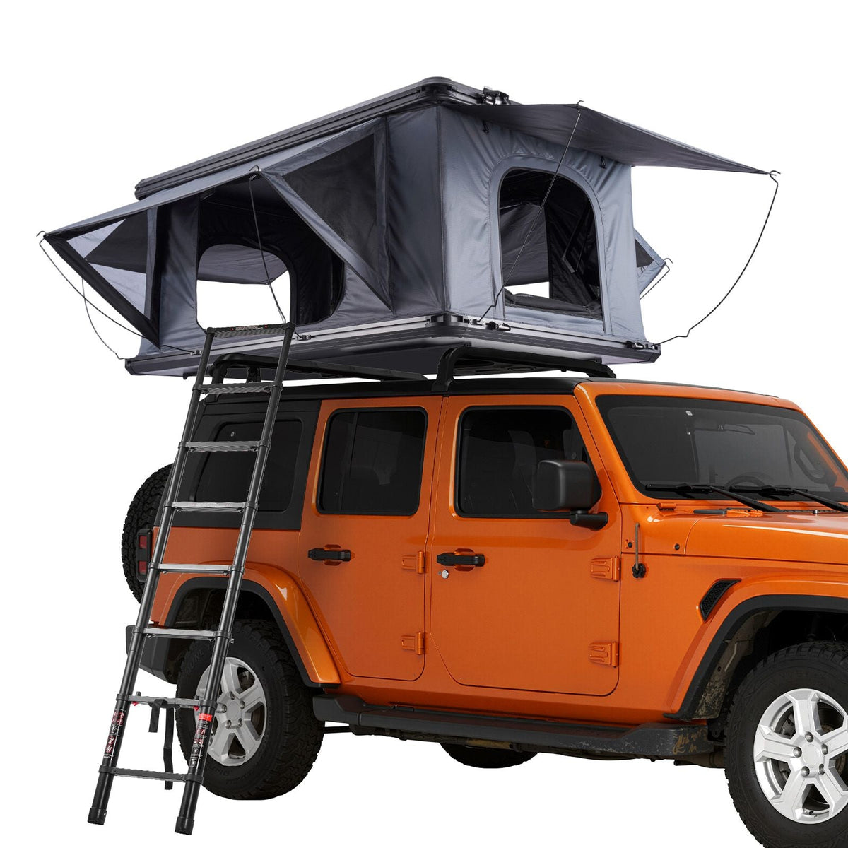 Rooftop Tent Hard Shell, 2-3 Person Aluminum Roof Top Tent Hardshell with Tri-Color LED Light, Thick Mattress & 2 Windows, Waterproof Windproof Overland Camping Car Roof Rack for Jeep SUV Pickup