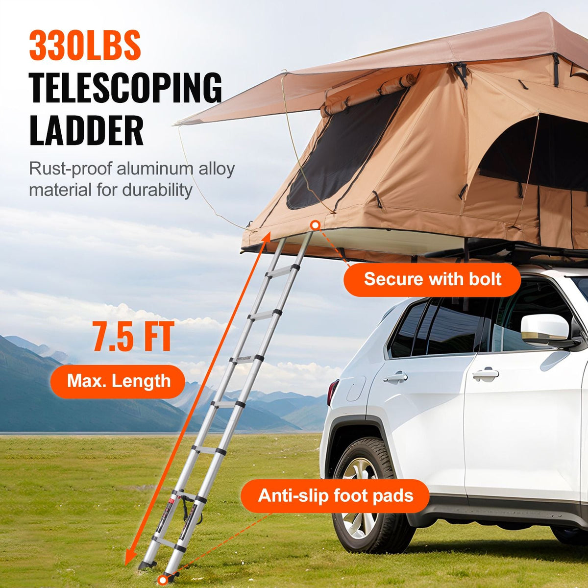 Rooftop Tent Hard Shell, Naturnest Rooftop Tent Hardshell for 2-3 Person, Folding Hard Shell Roof Top Tent with Telescopic Ladder Mattress PVC Cover Bag, Waterproof for Jeep SUV Van Pickup Truck
