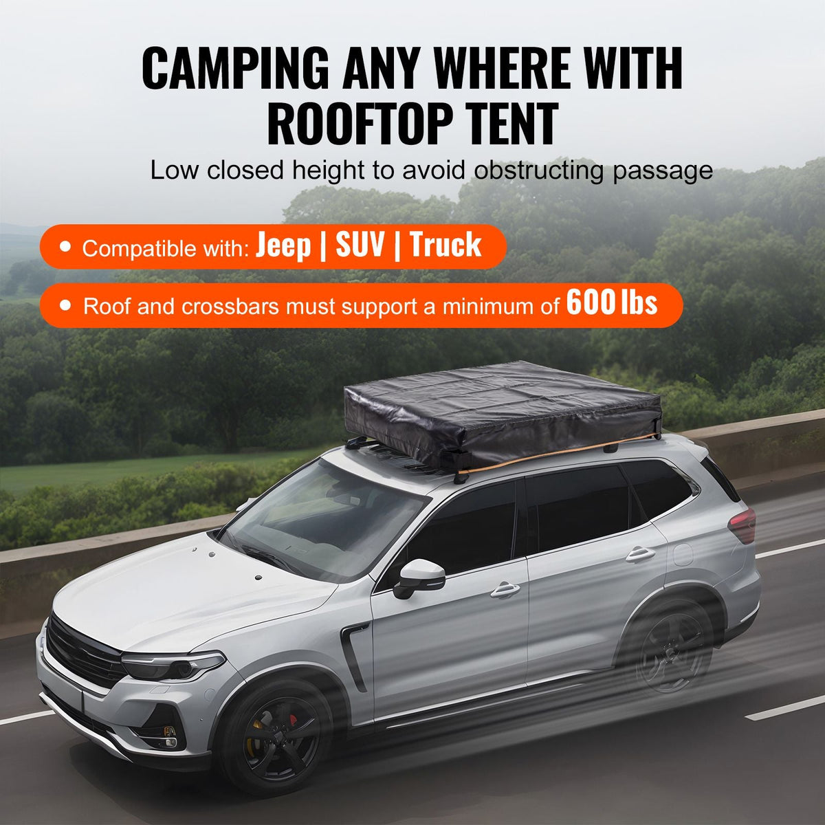 Rooftop Tent Hard Shell, Naturnest Rooftop Tent Hardshell for 2-3 Person, Folding Hard Shell Roof Top Tent with Telescopic Ladder Mattress PVC Cover Bag, Waterproof for Jeep SUV Van Pickup Truck