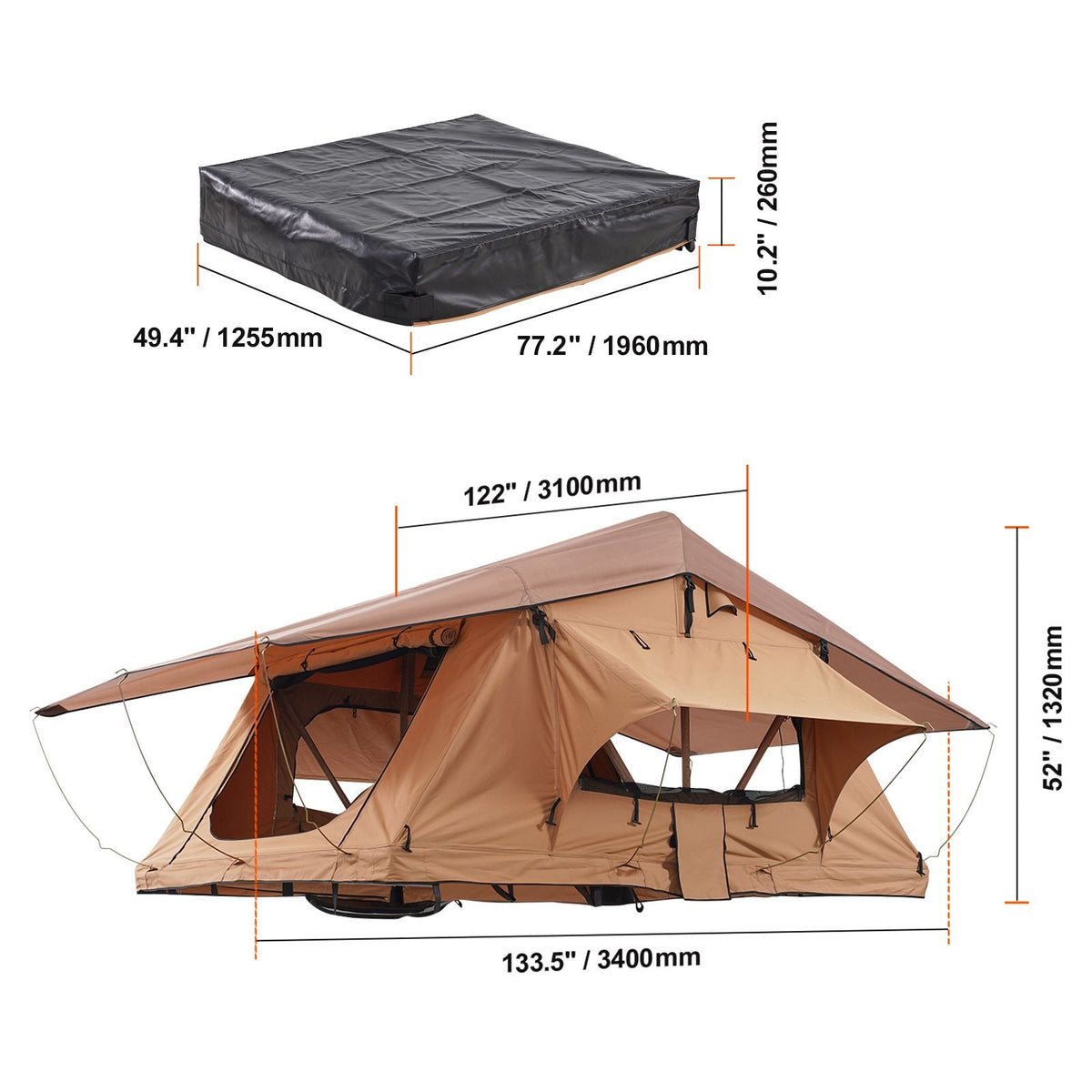 Rooftop Tent Hard Shell, Naturnest Rooftop Tent Hardshell for 2-3 Person, Folding Hard Shell Roof Top Tent with Telescopic Ladder Mattress PVC Cover Bag, Waterproof for Jeep SUV Van Pickup Truck