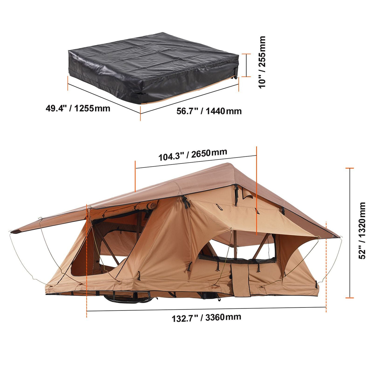 Rooftop Tent Hard Shell, Naturnest Rooftop Tent Hardshell for 2-3 Person, Folding Hard Shell Roof Top Tent with Telescopic Ladder Mattress PVC Cover Bag, Waterproof for Jeep SUV Van Pickup Truck