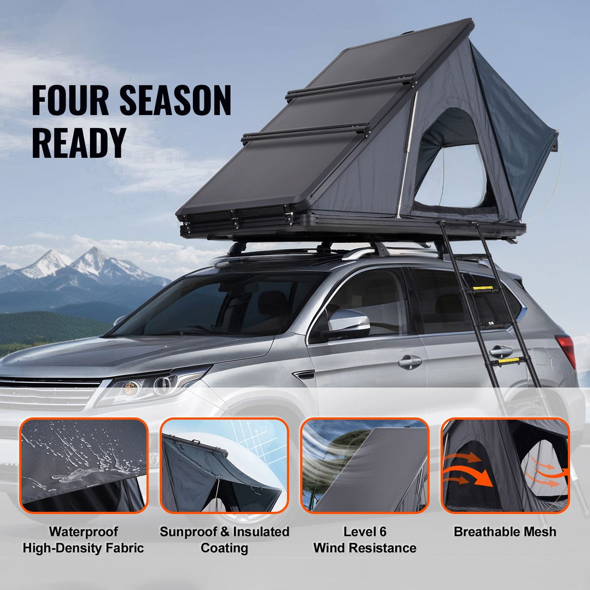 Rooftop Tent Hard Shell, Naturnest Rooftop Tent Hardshell for 2-3 Person, Hard Shell Roof Top Tent with Telescopic Ladder Thick Mattress, Waterproof Windproof for Jeep SUV Van Pickup Truck