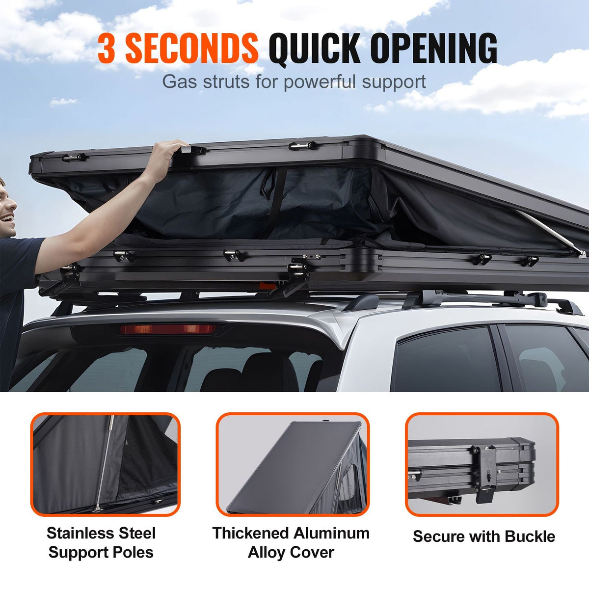 Rooftop Tent Hard Shell, Naturnest Rooftop Tent Hardshell for 2-3 Person, Hard Shell Roof Top Tent with Telescopic Ladder Thick Mattress, Waterproof Windproof for Jeep SUV Van Pickup Truck