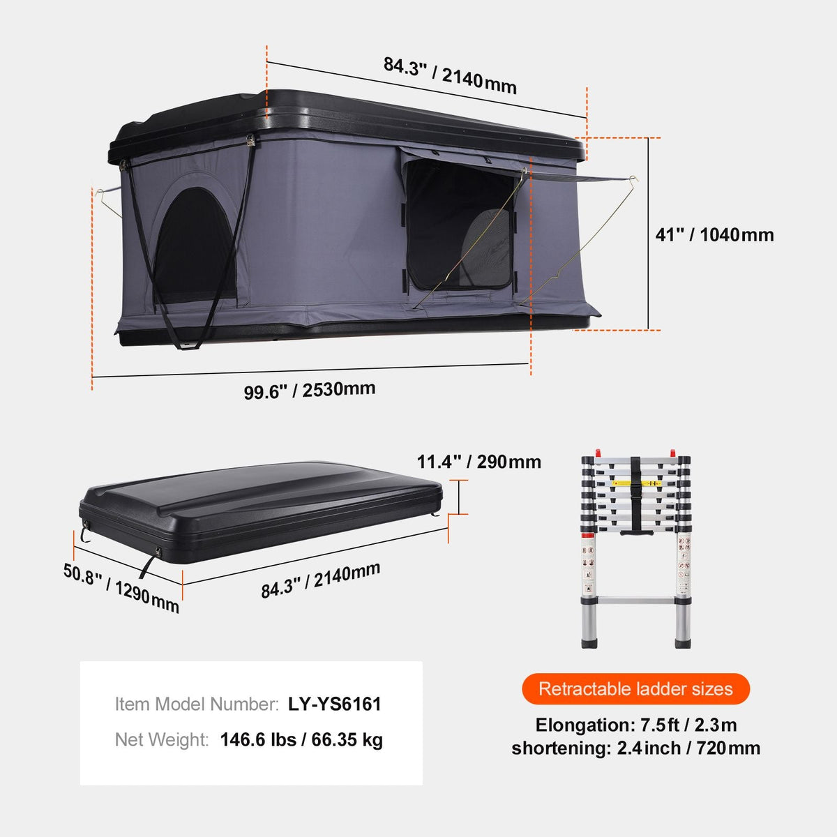 Rooftop Tent Hard Shell, Naturnest Rooftop Tent Hardshell for 2-3 Person, Hard Shell Roof Top Tent with Telescopic Ladder Thick Mattress, Waterproof Windproof for Jeep SUV Van Pickup Truck