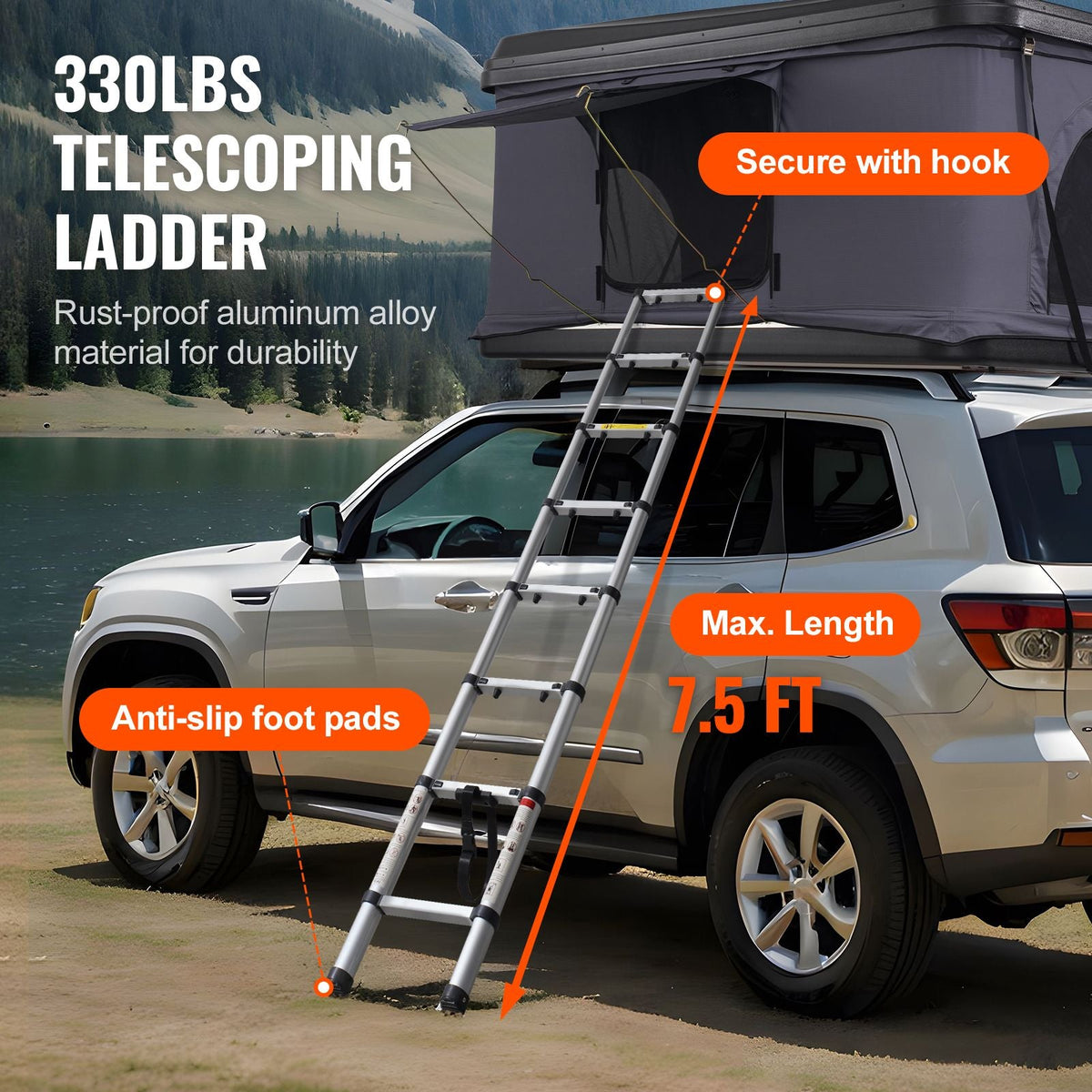 Rooftop Tent Hard Shell, Naturnest Rooftop Tent Hardshell for 2-3 Person, Hard Shell Roof Top Tent with Telescopic Ladder Thick Mattress, Waterproof Windproof for Jeep SUV Van Pickup Truck