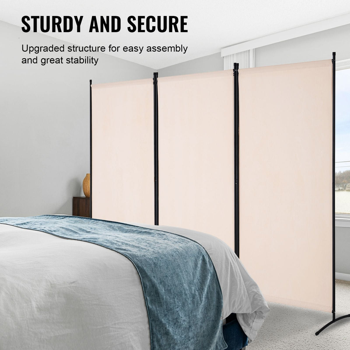 Room Divider, 3 Panel Room Divider, Folding Privacy Screen and Portable Partition Divider for Room Separation, Freestanding Room Partitions for Office, Bedroom, Study, Beige