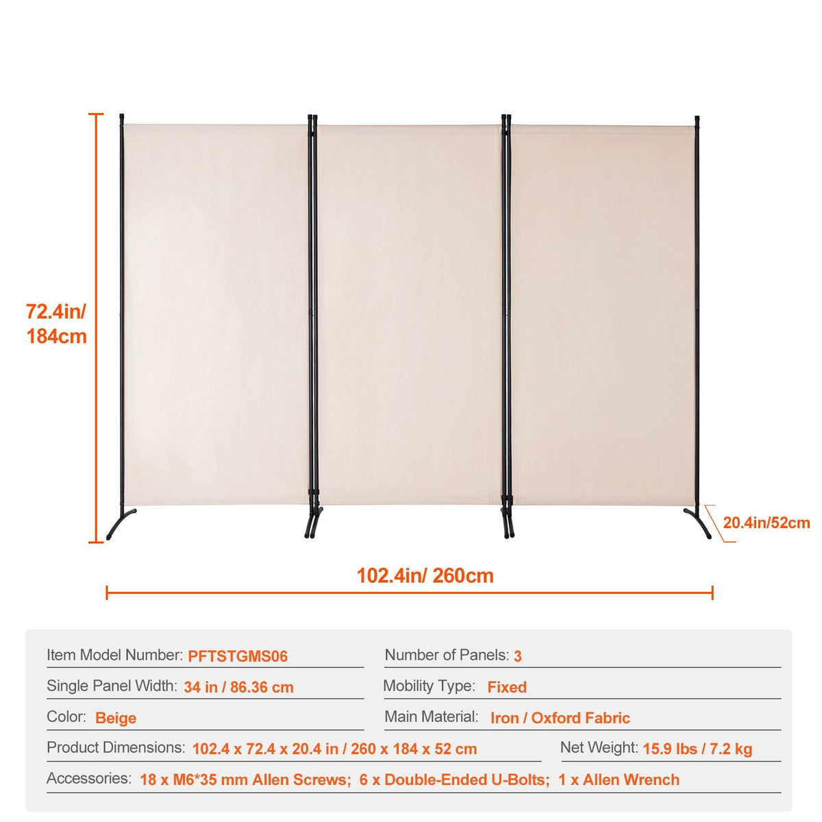 Room Divider, 3 Panel Room Divider, Folding Privacy Screen and Portable Partition Divider for Room Separation, Freestanding Room Partitions for Office, Bedroom, Study, Beige