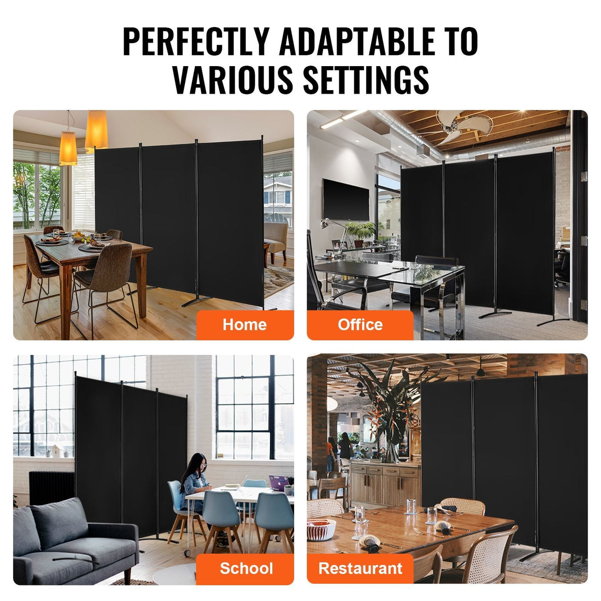 Room Divider, 3 Panel Room Divider, Folding Privacy Screen and Portable Partition Divider for Room Separation, Freestanding Room Partitions for Office, Bedroom, Study, Black