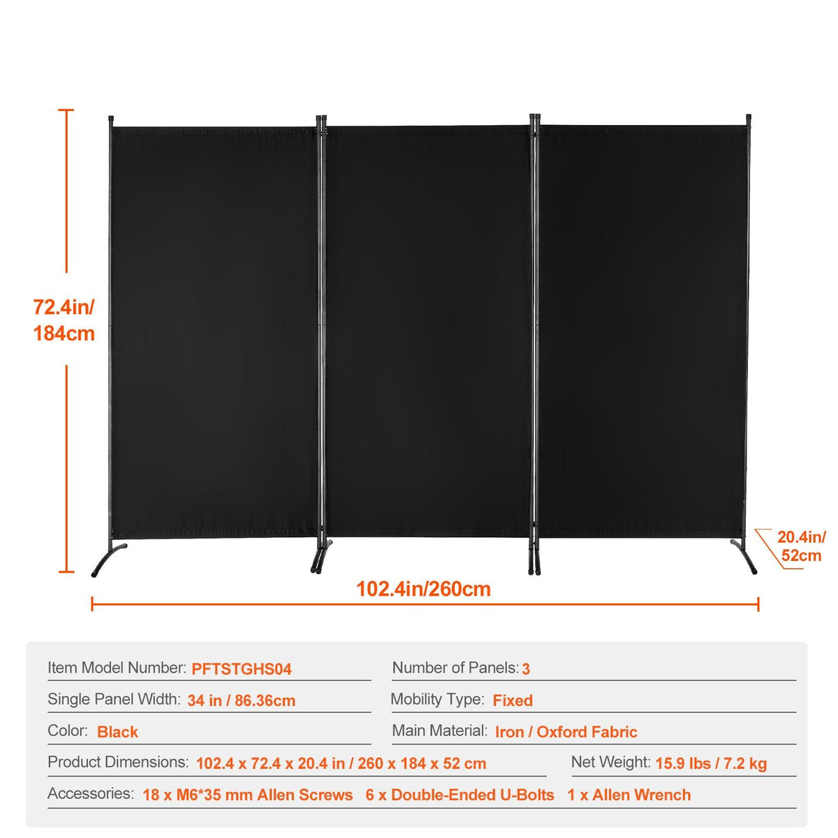 Room Divider, 3 Panel Room Divider, Folding Privacy Screen and Portable Partition Divider for Room Separation, Freestanding Room Partitions for Office, Bedroom, Study, Black