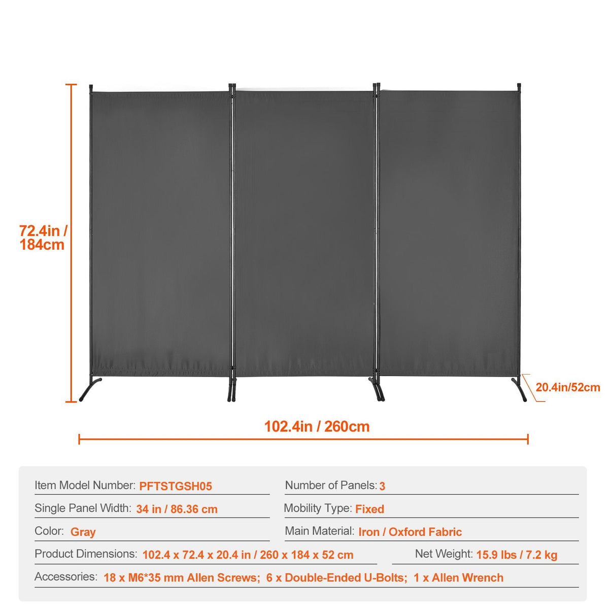 Room Divider, 3 Panel Room Divider, Folding Privacy Screen and Portable Partition Divider for Room Separation, Freestanding Room Partitions for Office, Bedroom, Study, Grey