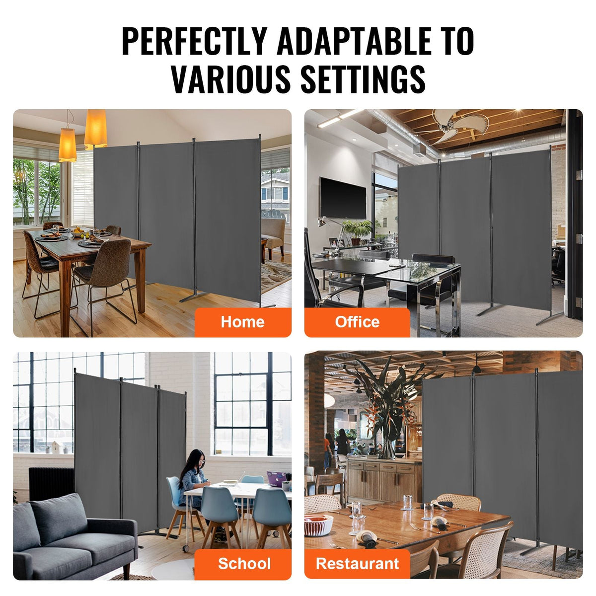 Room Divider, 3 Panel Room Divider, Folding Privacy Screen and Portable Partition Divider for Room Separation, Freestanding Room Partitions for Office, Bedroom, Study, Grey