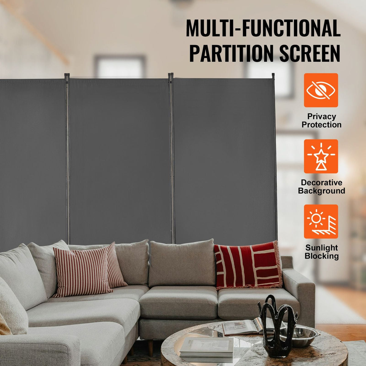 Room Divider, 3 Panel Room Divider, Folding Privacy Screen and Portable Partition Divider for Room Separation, Freestanding Room Partitions for Office, Bedroom, Study, Grey