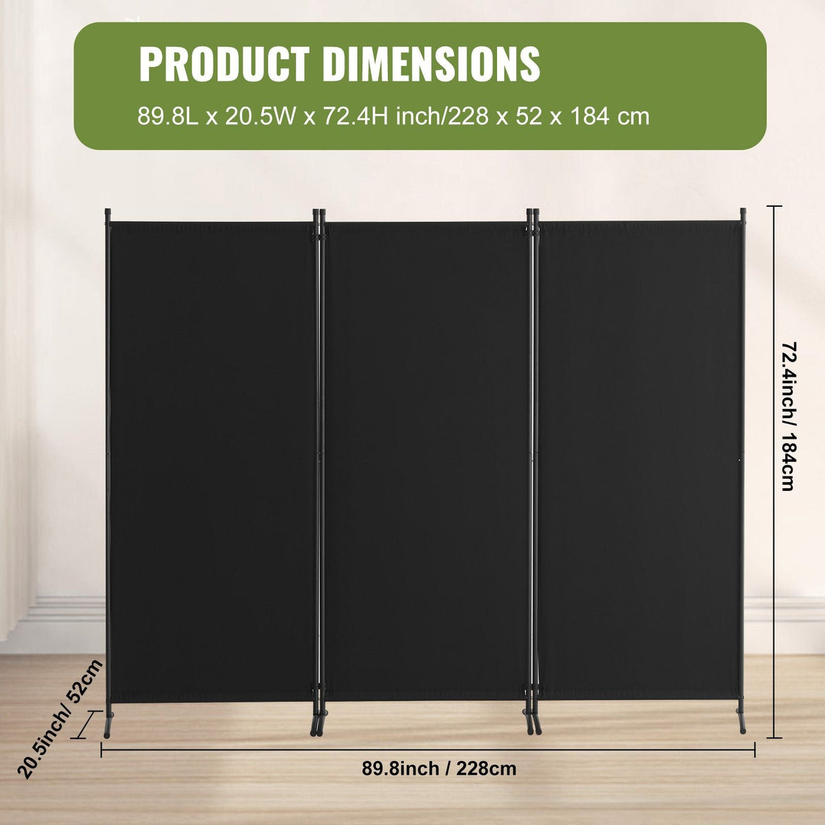Room Divider, 3 Panel Room Dividers and Folding Privacy Screens, Fabric Partition Room Dividers for Office, Bedroom, Dining Room, Study, Freestanding, Black
