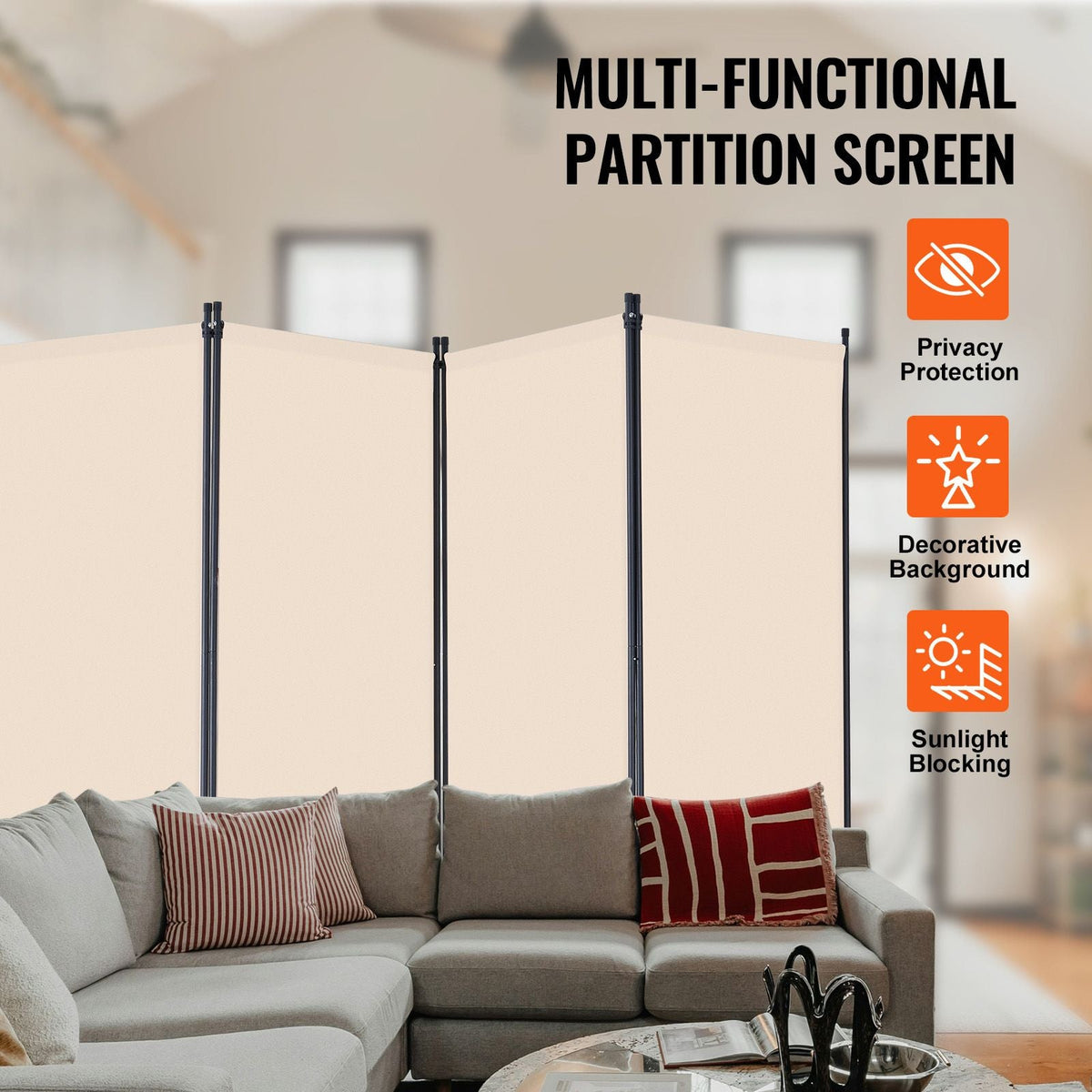 Room Divider, 4 Panel Room Divider, Folding Privacy Screen and Portable Partition Divider for Room Separation, Freestanding Room Partitions for Office, Bedroom, Study, Beige