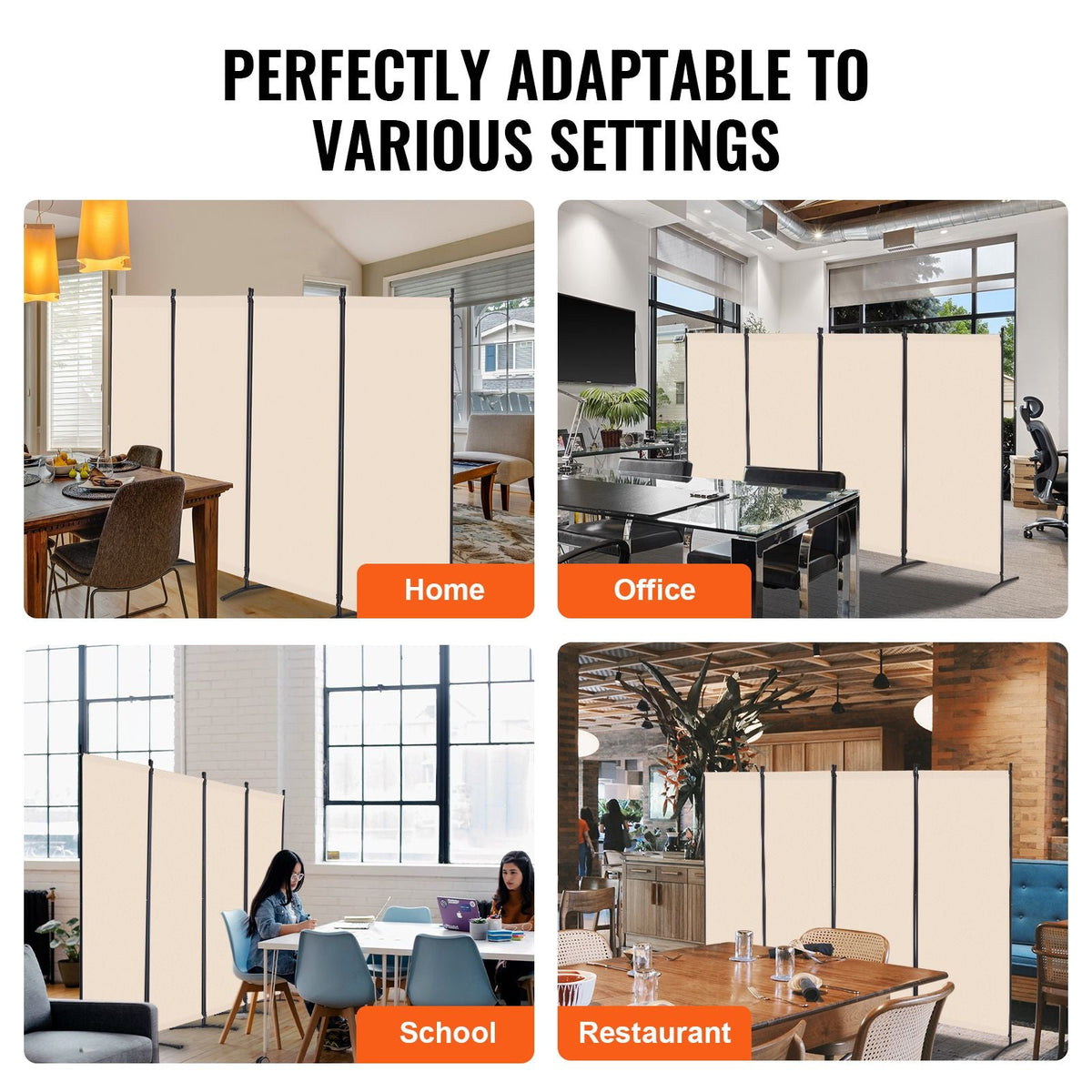 Room Divider, 4 Panel Room Divider, Folding Privacy Screen and Portable Partition Divider for Room Separation, Freestanding Room Partitions for Office, Bedroom, Study, Beige