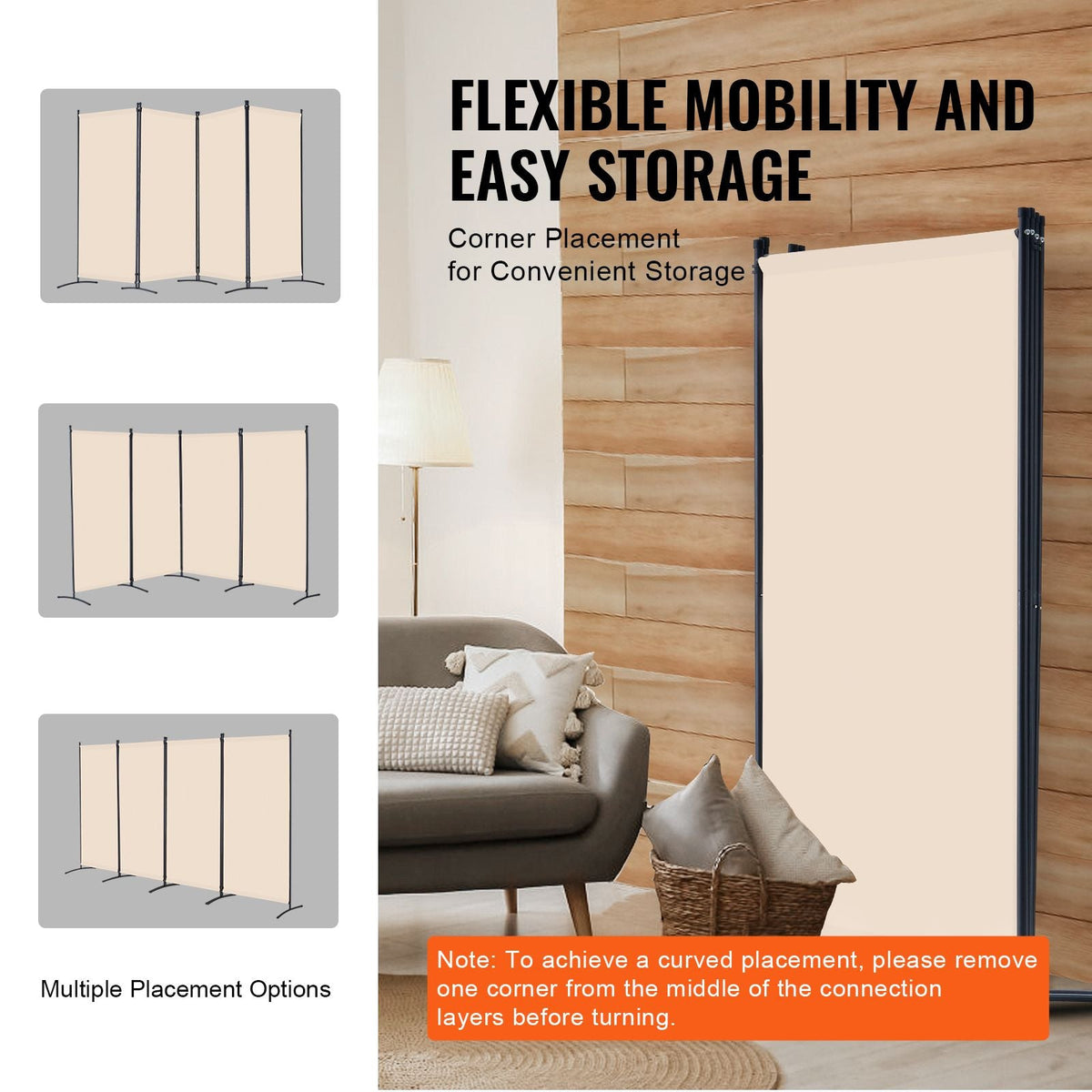 Room Divider, 4 Panel Room Divider, Folding Privacy Screen and Portable Partition Divider for Room Separation, Freestanding Room Partitions for Office, Bedroom, Study, Beige