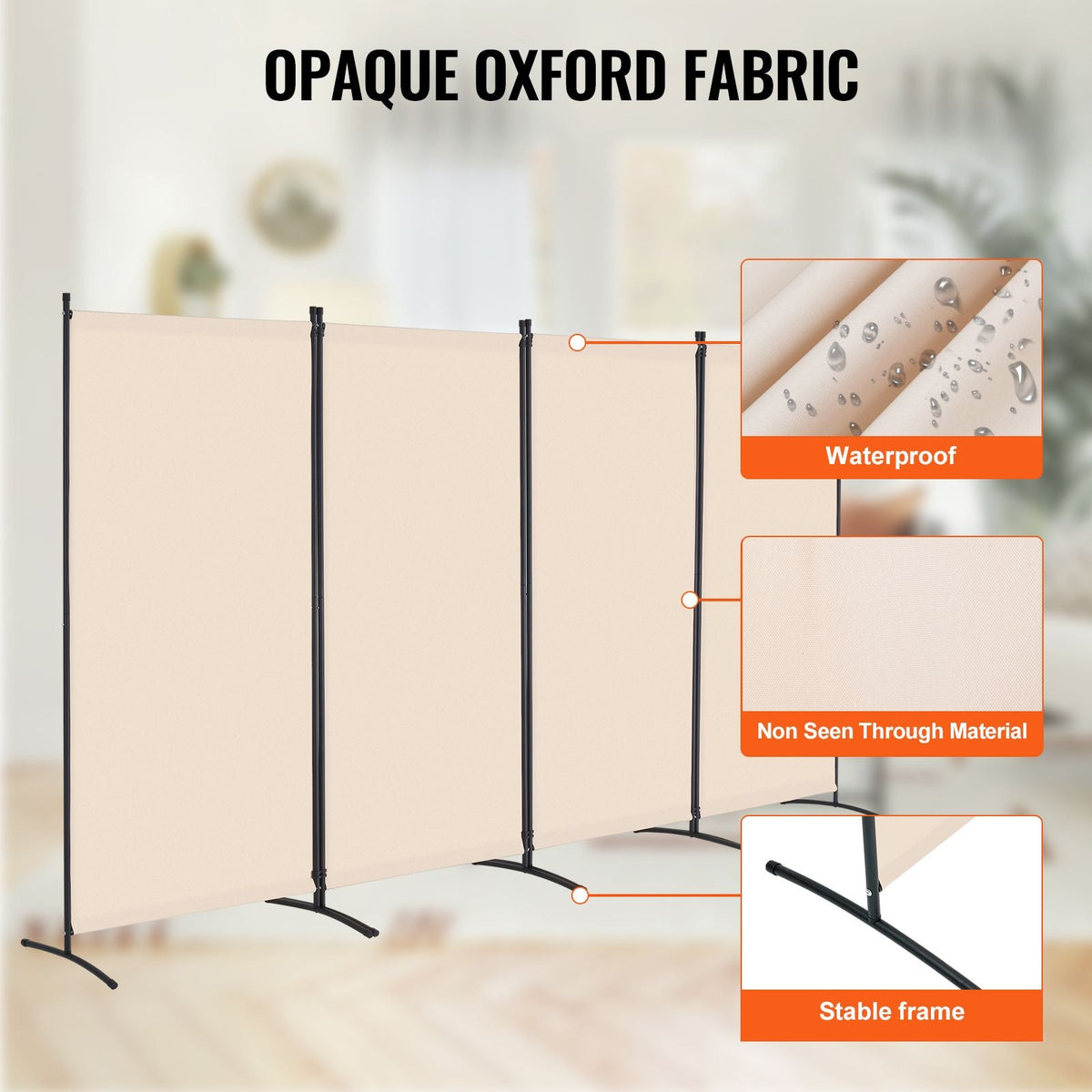 Room Divider, 4 Panel Room Divider, Folding Privacy Screen and Portable Partition Divider for Room Separation, Freestanding Room Partitions for Office, Bedroom, Study, Beige