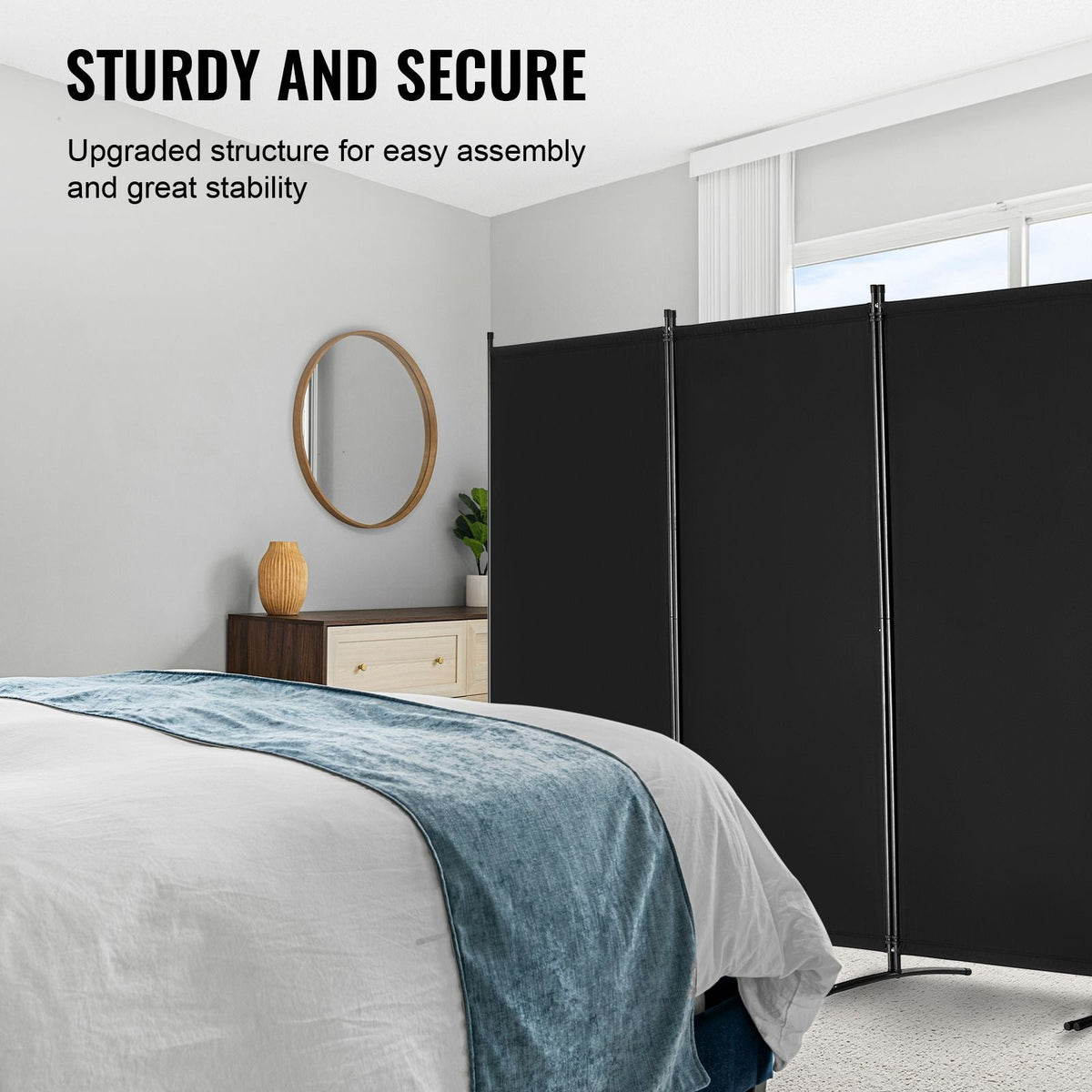 Room Divider, 4 Panel Room Divider, Folding Privacy Screen and Portable Partition Divider for Room Separation, Freestanding Room Partitions for Office, Bedroom, Study, Black
