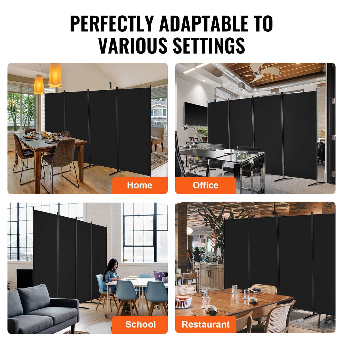 Room Divider, 4 Panel Room Divider, Folding Privacy Screen and Portable Partition Divider for Room Separation, Freestanding Room Partitions for Office, Bedroom, Study, Black
