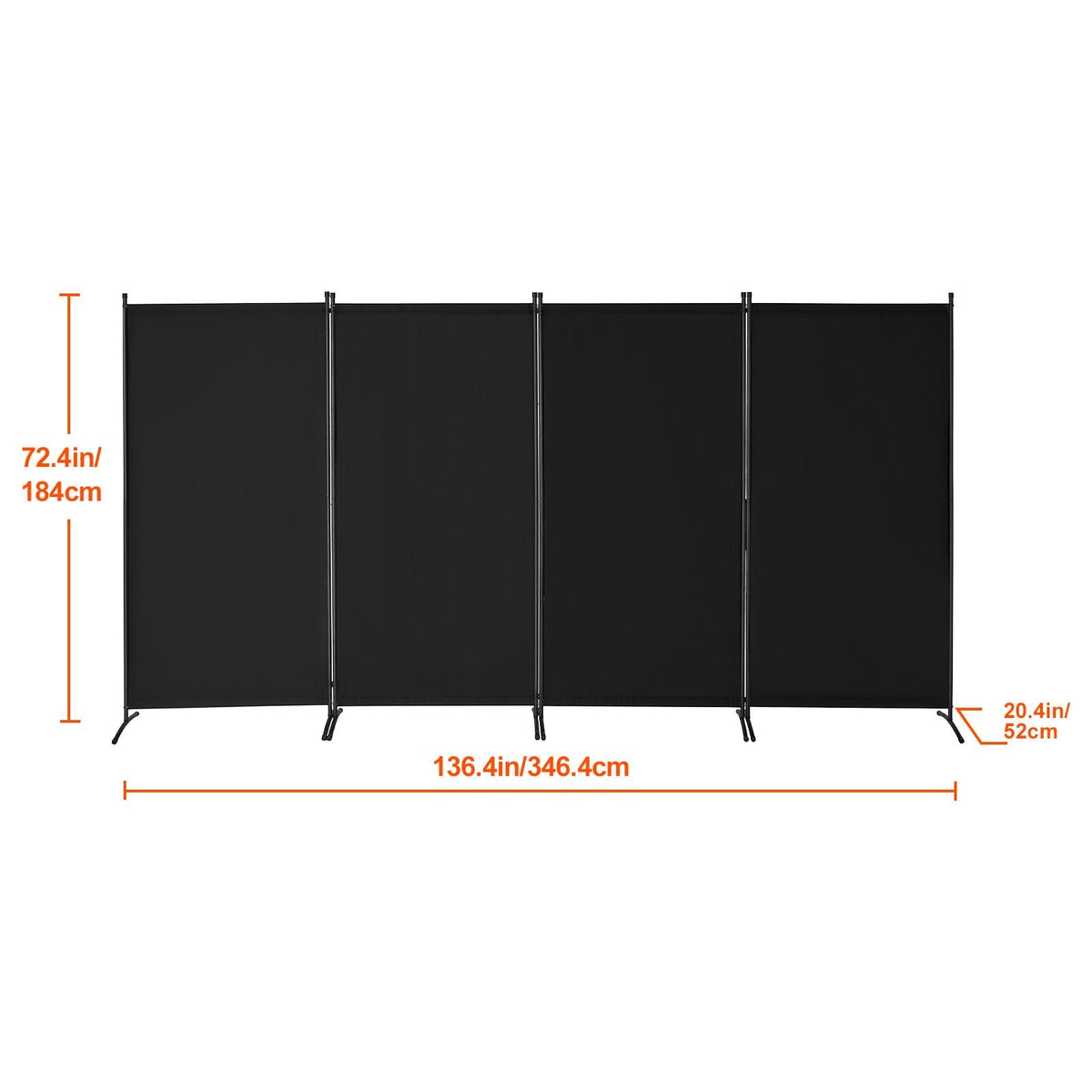 Room Divider, 4 Panel Room Divider, Folding Privacy Screen and Portable Partition Divider for Room Separation, Freestanding Room Partitions for Office, Bedroom, Study, Black