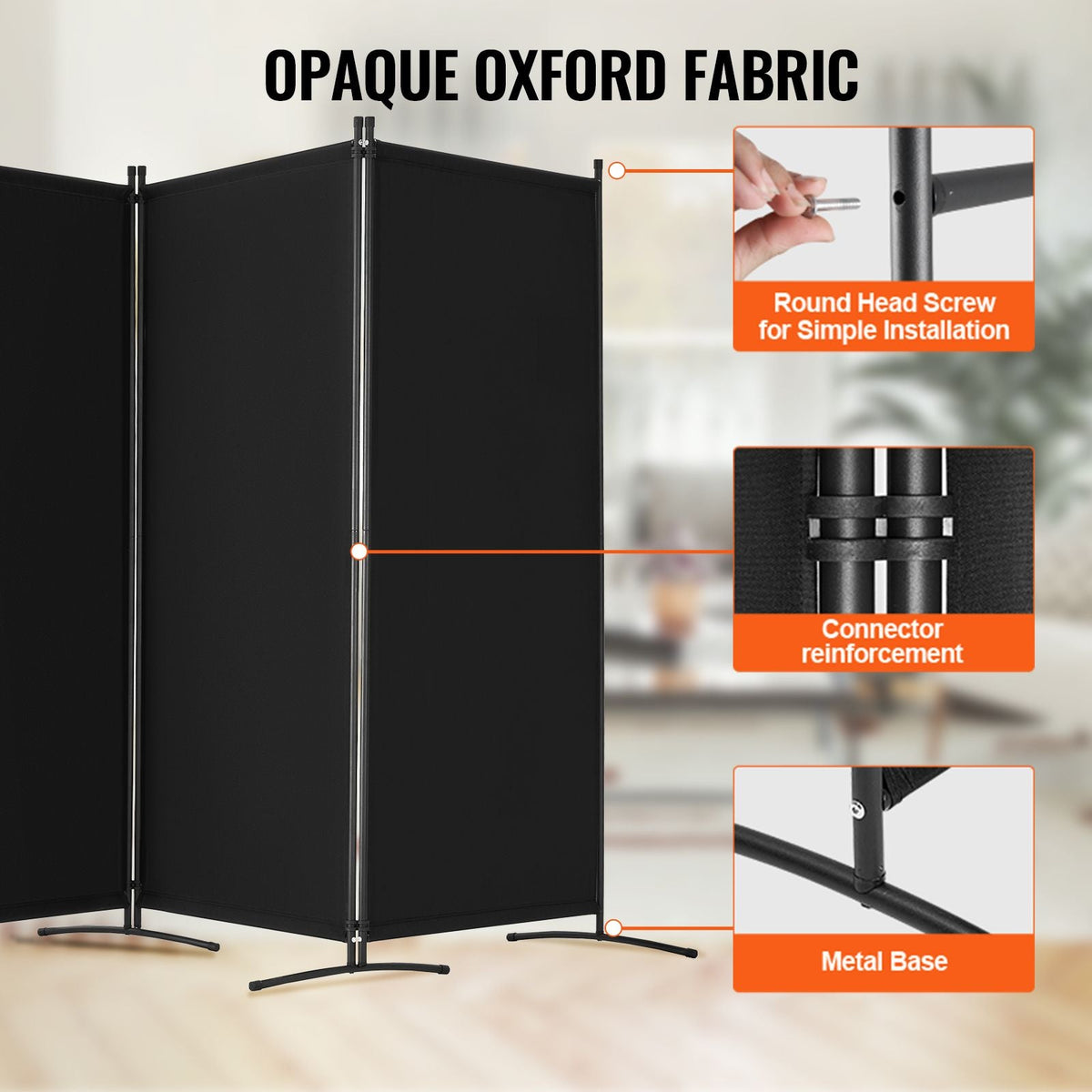 Room Divider, 4 Panel Room Divider, Folding Privacy Screen and Portable Partition Divider for Room Separation, Freestanding Room Partitions for Office, Bedroom, Study, Black