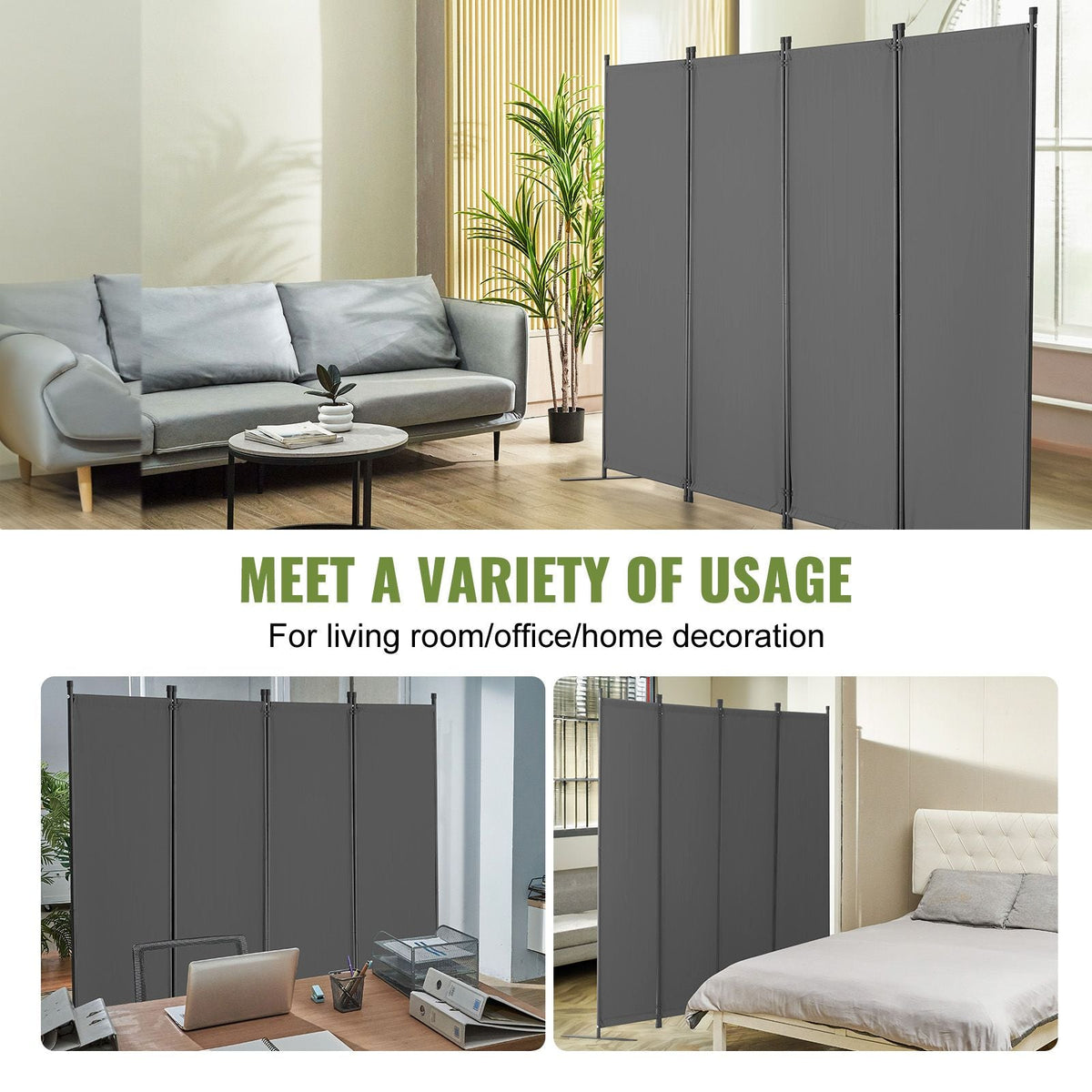 Room Divider, 4 Panel Room Dividers and Folding Privacy Screens, Fabric Partition Room Dividers for Office, Bedroom, Dining Room, Study, Freestanding, Light Gray