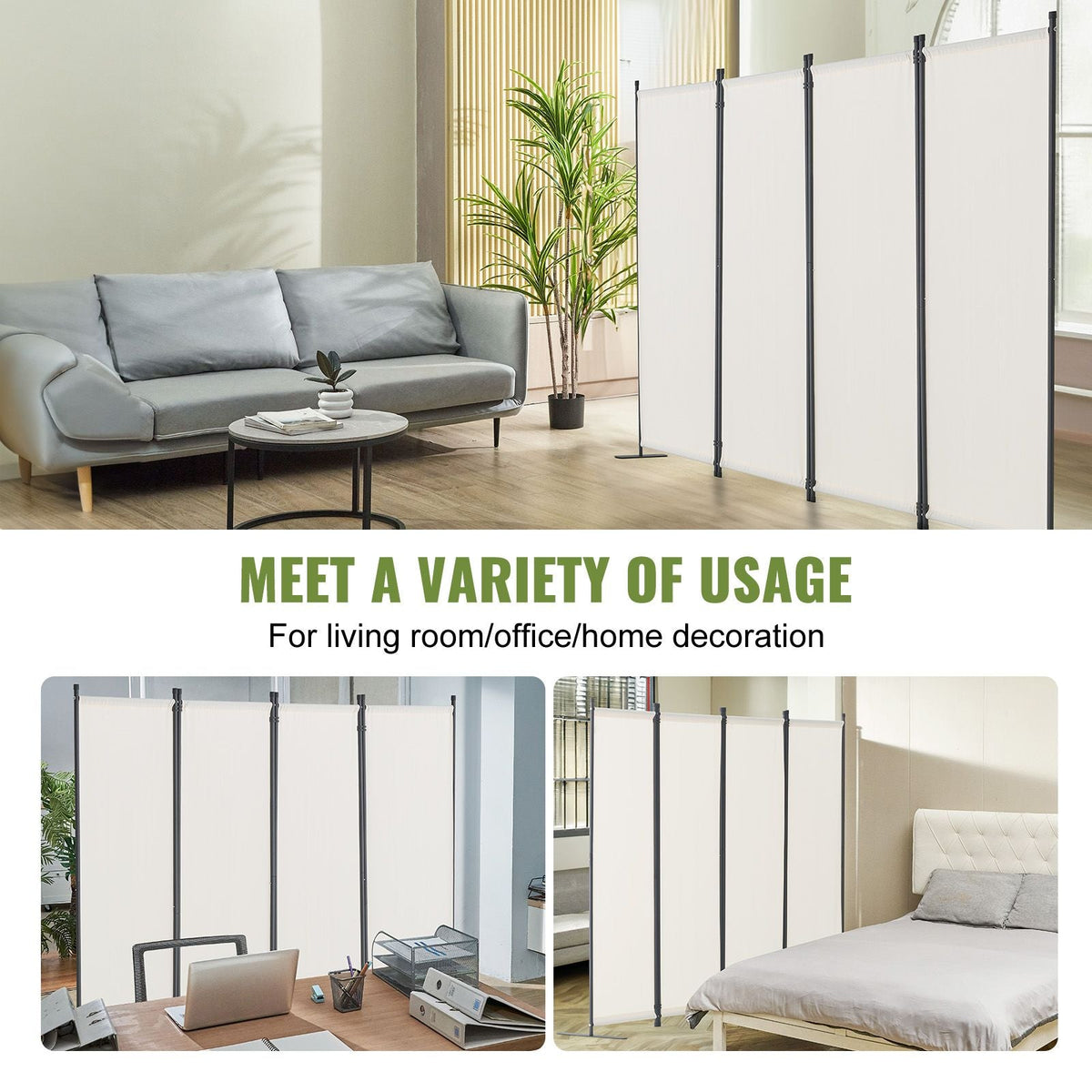 Room Divider, 4 Panel Room Dividers and Folding Privacy Screens, Fabric Partition Room Dividers for Office, Bedroom, Dining Room, Study, Freestanding, White