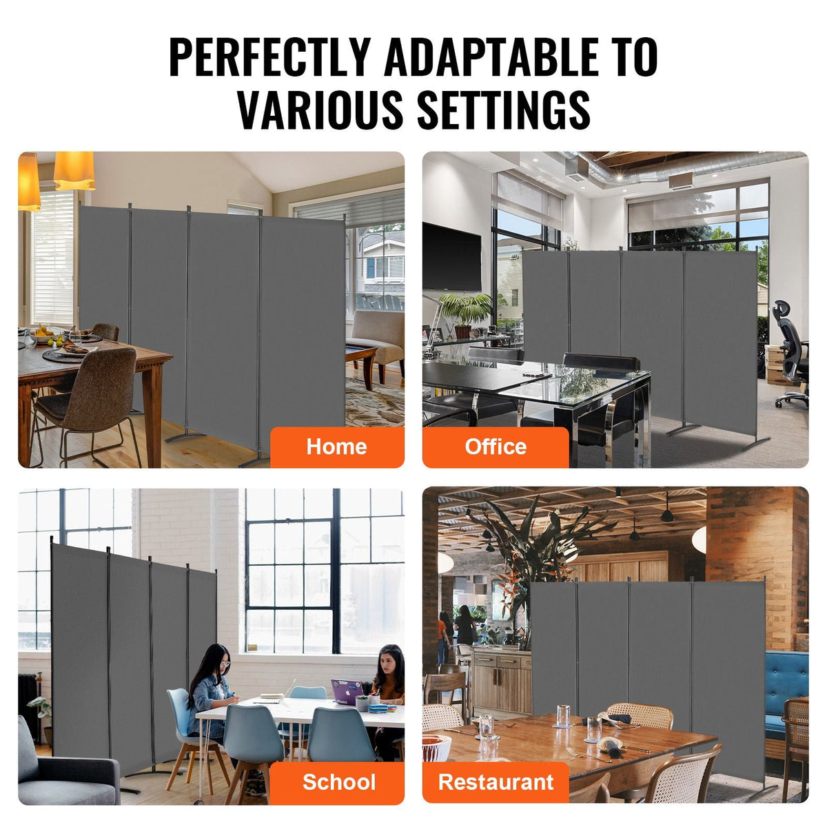 Room Divider, 4 Panels Room Divider, Folding Privacy Screen and Portable Partition Divider for Room Separation, Freestanding Room Partitions for Office, Bedroom, Study, Grey