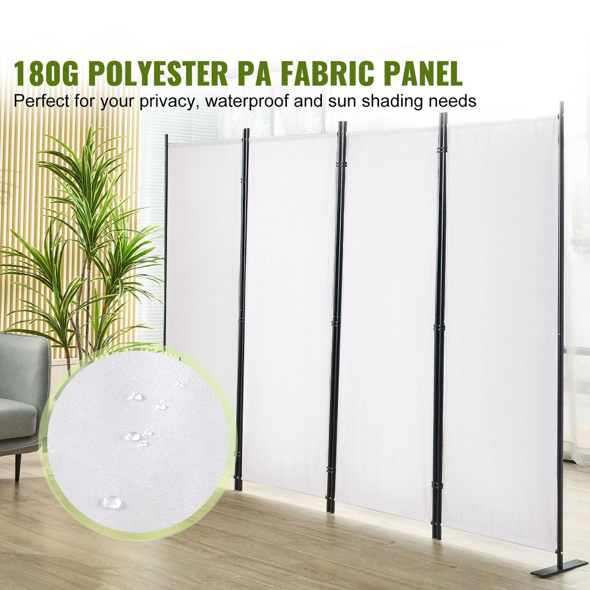 Room Divider, 5.6 ft Room Dividers and Folding Privacy Screens (4-panel), Fabric Partition Room Dividers for Office, Bedroom, Dining Room, Study, Freestanding, White