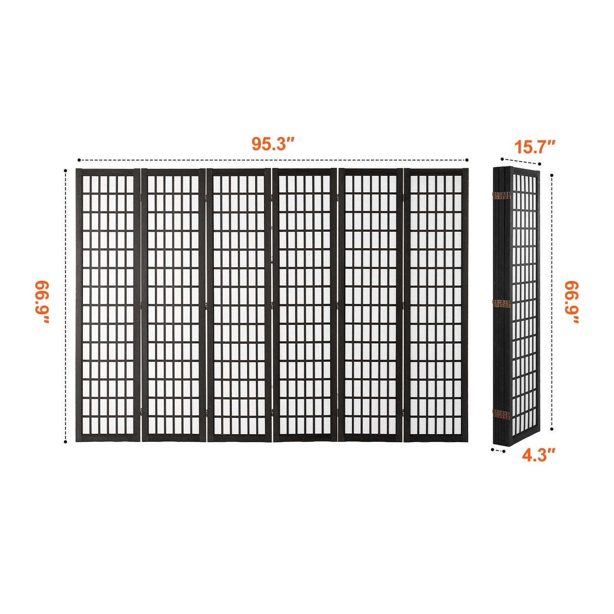 Room Divider, 6 Panel Japanese Room Divider, Folding Privacy Screen Indoor, Portable Partition Dividers and Decoration Screens, for Room Separation, Home, Office, Restaurant & Bedroom (Black)