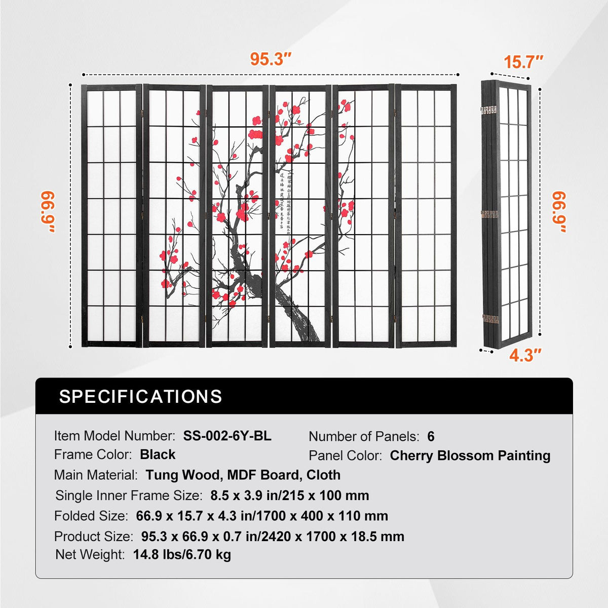 Room Divider, 6 Panel Japanese Room Divider Screen, Wood Folding Privacy Screen Indoor, Japanese Partition Portable Decoration Dividers, for Room Separation Home Office Restaurant & Bedroom