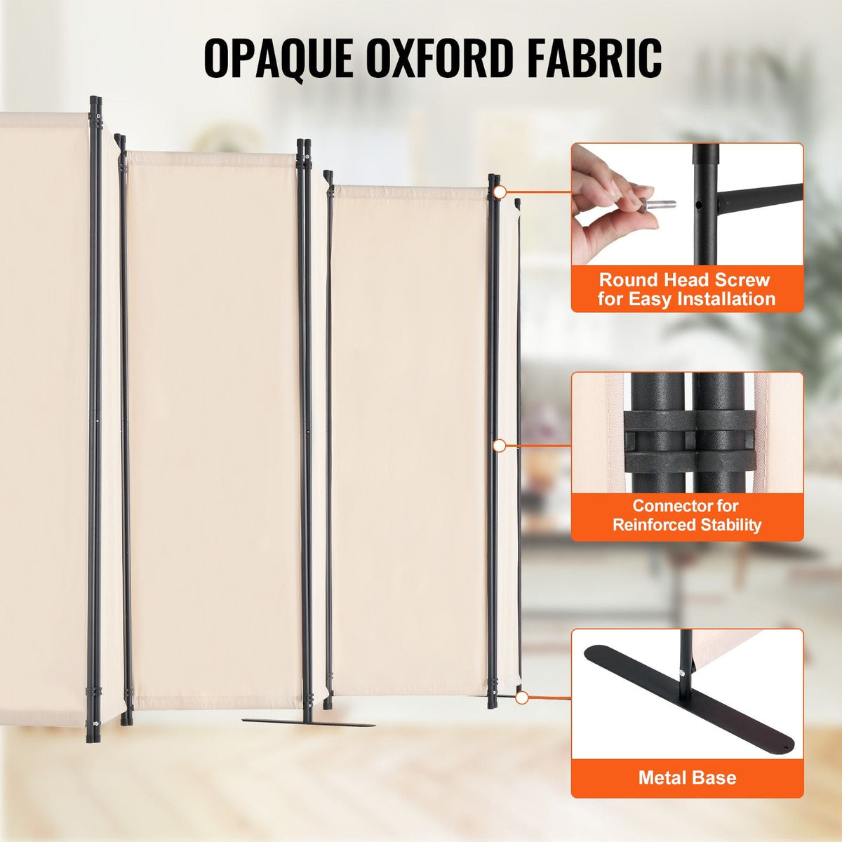 Room Divider, 6 Panel Room Divider, Folding Privacy Screen and Portable Partition Divider for Room Separation, Freestanding Room Partitions for Office, Bedroom, Study, Beige