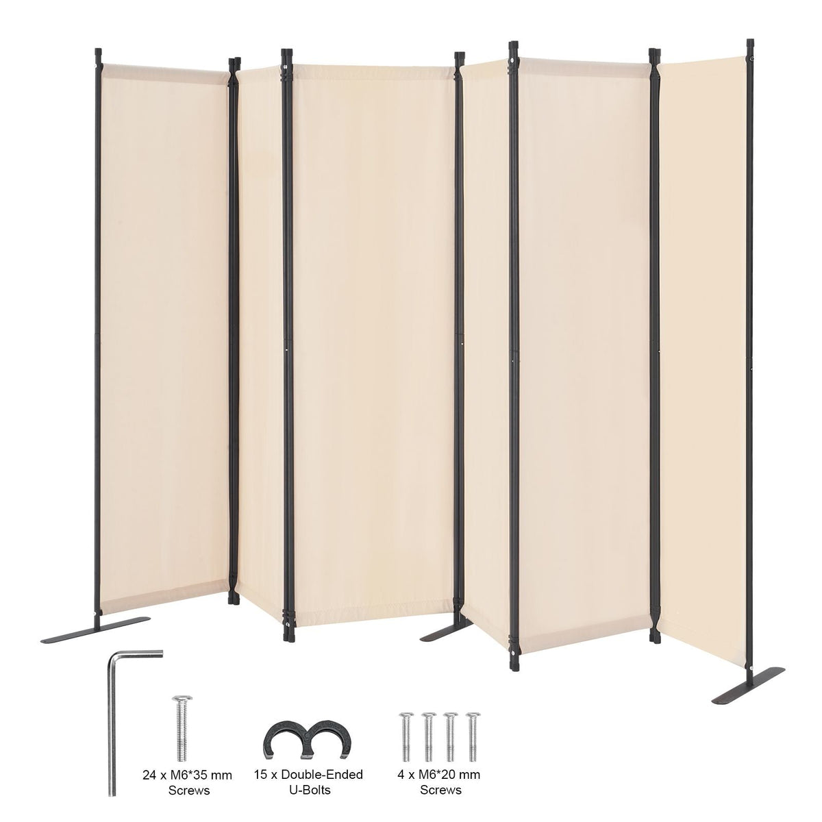 Room Divider, 6 Panel Room Divider, Folding Privacy Screen and Portable Partition Divider for Room Separation, Freestanding Room Partitions for Office, Bedroom, Study, Beige