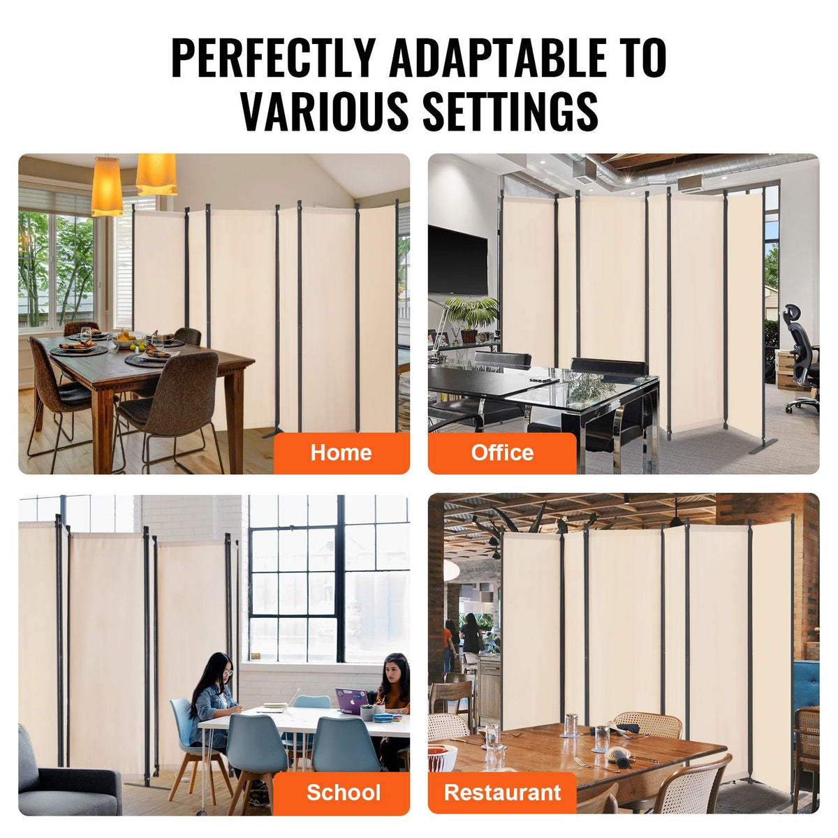 Room Divider, 6 Panel Room Divider, Folding Privacy Screen and Portable Partition Divider for Room Separation, Freestanding Room Partitions for Office, Bedroom, Study, Beige