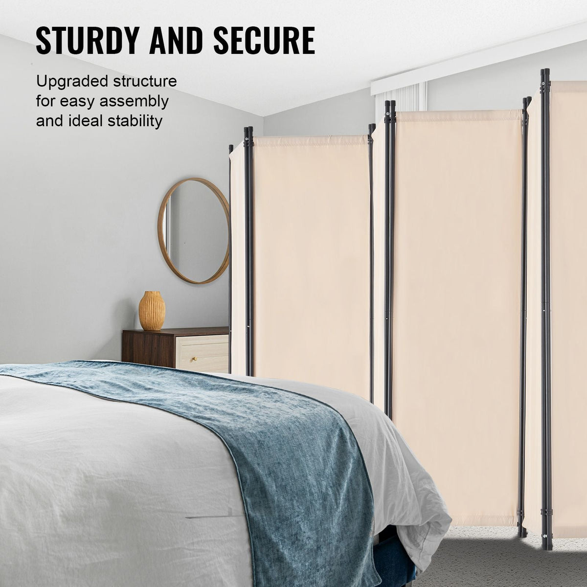 Room Divider, 6 Panel Room Divider, Folding Privacy Screen and Portable Partition Divider for Room Separation, Freestanding Room Partitions for Office, Bedroom, Study, Beige