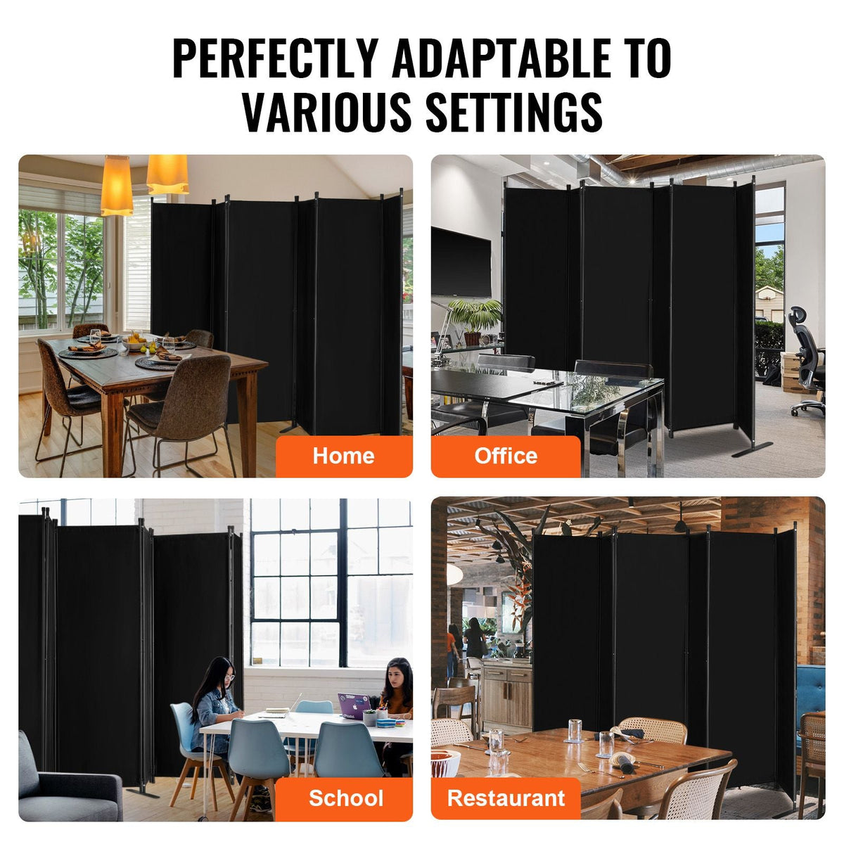 Room Divider, 6 Panel Room Divider, Folding Privacy Screen and Portable Partition Divider for Room Separation, Freestanding Room Partitions for Office, Bedroom, Study, Black