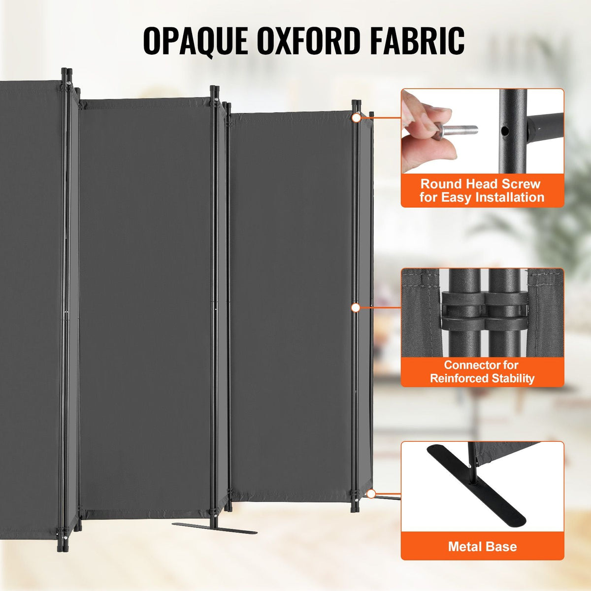 Room Divider, 6 Panel Room Divider, Folding Privacy Screen and Portable Partition Divider for Room Separation, Freestanding Room Partitions for Office, Bedroom, Study, Grey