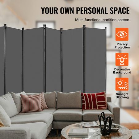 Room Divider, 6 Panel Room Divider, Folding Privacy Screen and Portable Partition Divider for Room Separation, Freestanding Room Partitions for Office, Bedroom, Study, Grey