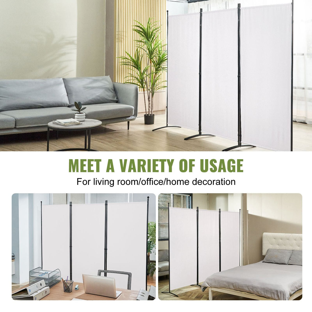 Room Divider, 6.1 ft Room Dividers and Folding Privacy Screens (3-panel), Fabric Partition Room Dividers for Office, Bedroom, Dining Room, Study, Freestanding, White