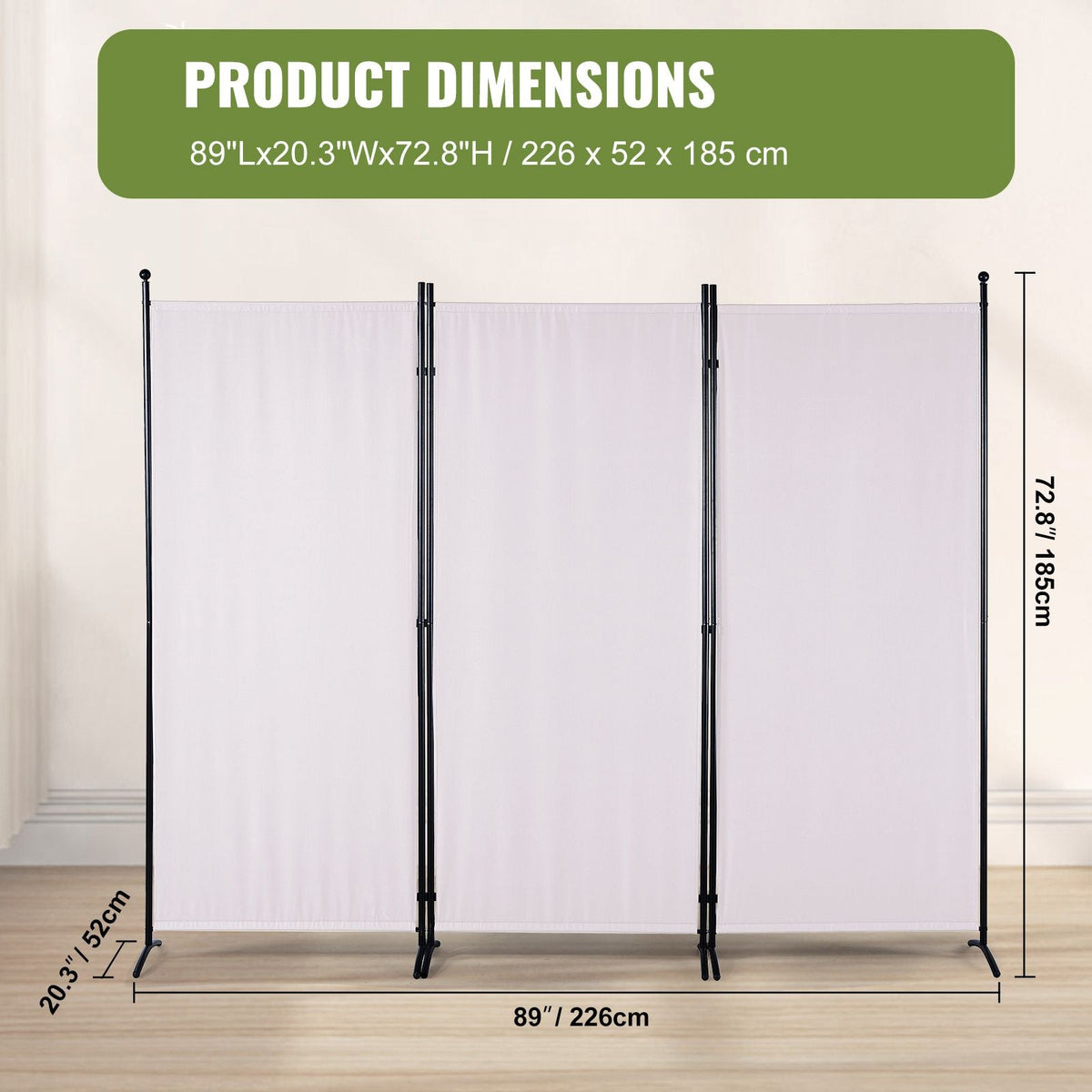 Room Divider, 6.1 ft Room Dividers and Folding Privacy Screens (3-panel), Fabric Partition Room Dividers for Office, Bedroom, Dining Room, Study, Freestanding, White