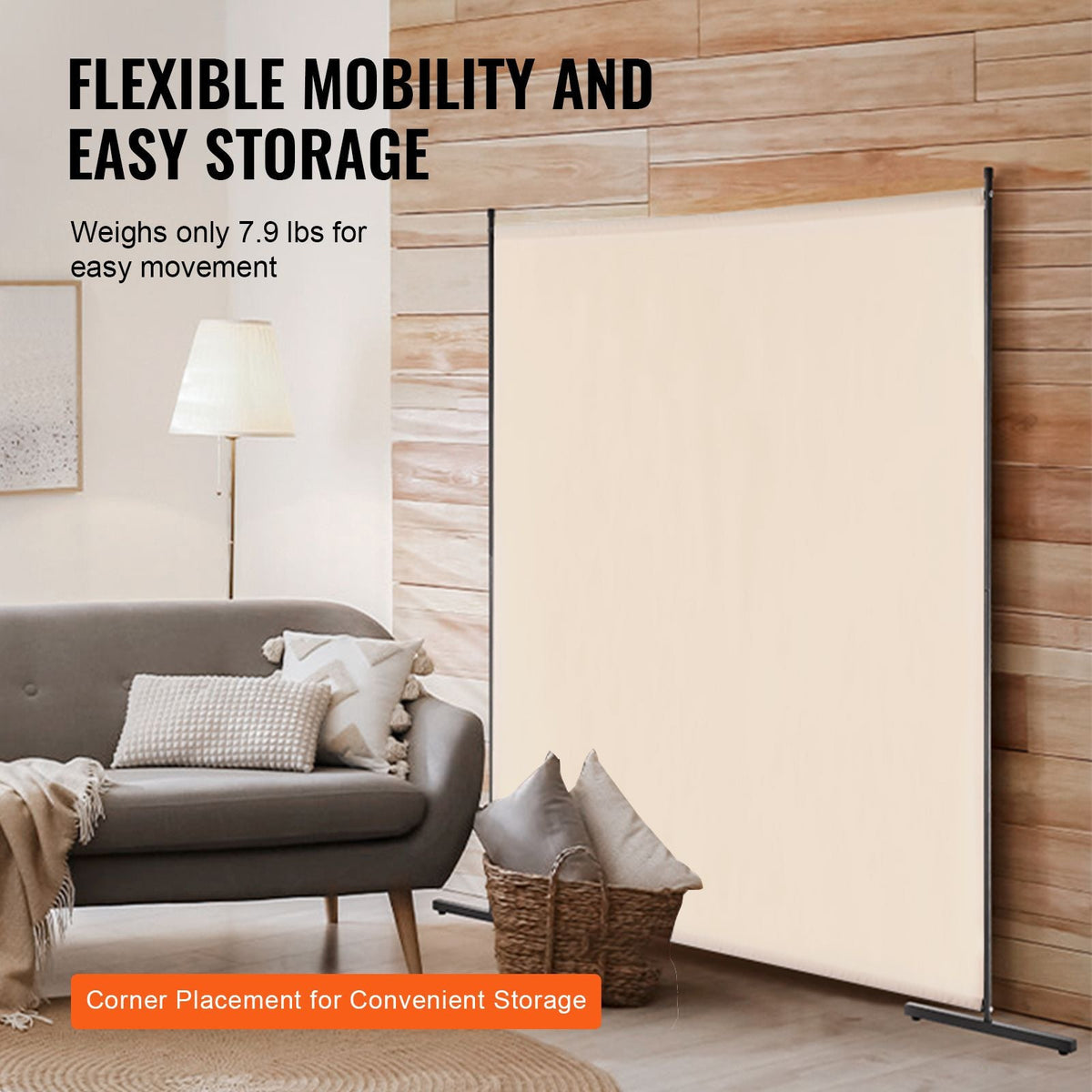 Room Divider, Single Panel Room Divider, 6FT Privacy Screen Indoor, Partition Divider for Room Separation, Freestanding Room Divider Panel for Office, Bedroom, Beige
