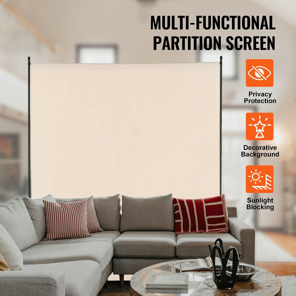 Room Divider, Single Panel Room Divider, 6FT Privacy Screen Indoor, Partition Divider for Room Separation, Freestanding Room Divider Panel for Office, Bedroom, Beige
